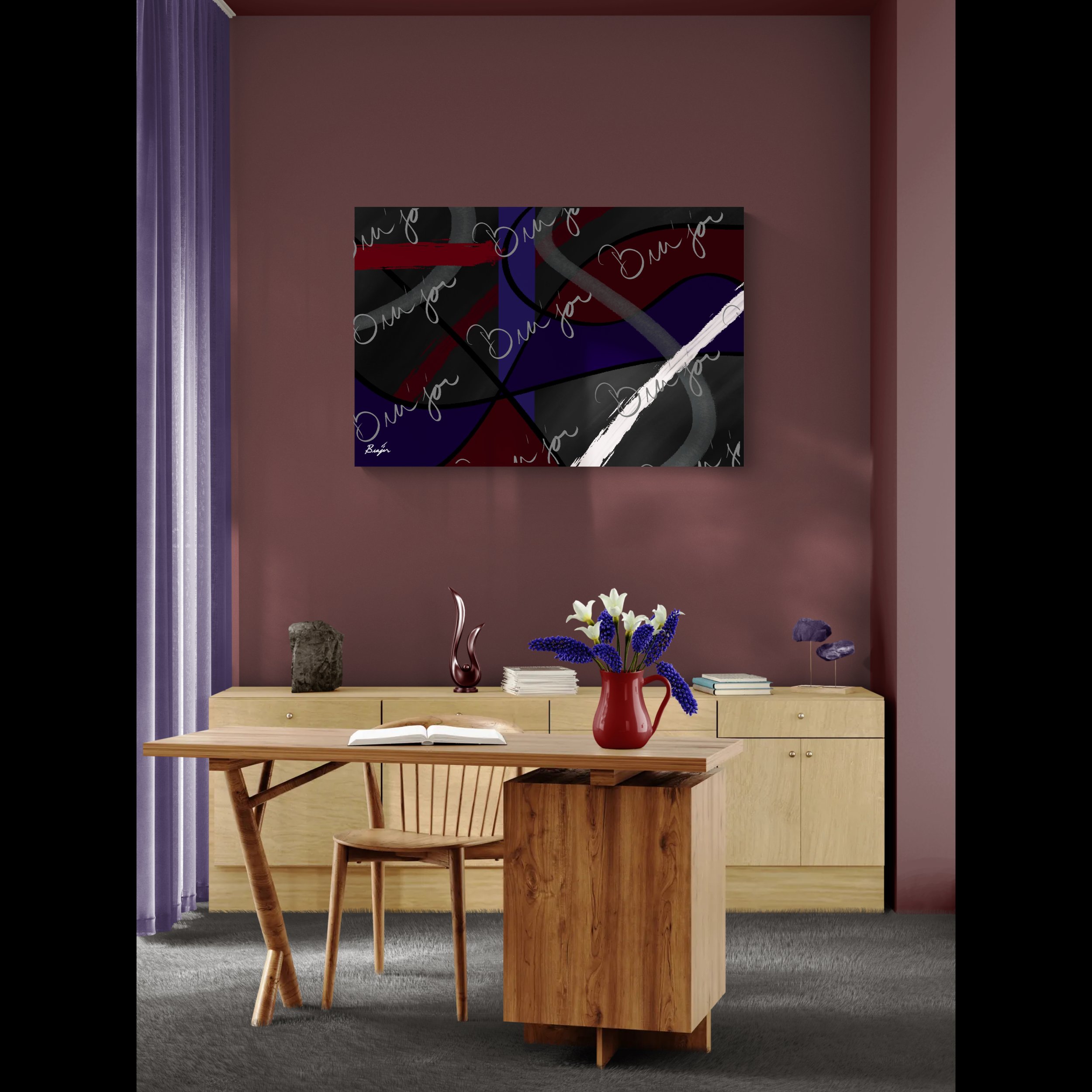 Canvas Abstract artwork titled Different designed by the digital abstract artist Bra'jor. Artwork includes the colors Purple, Blue, Red, Gray, and Black