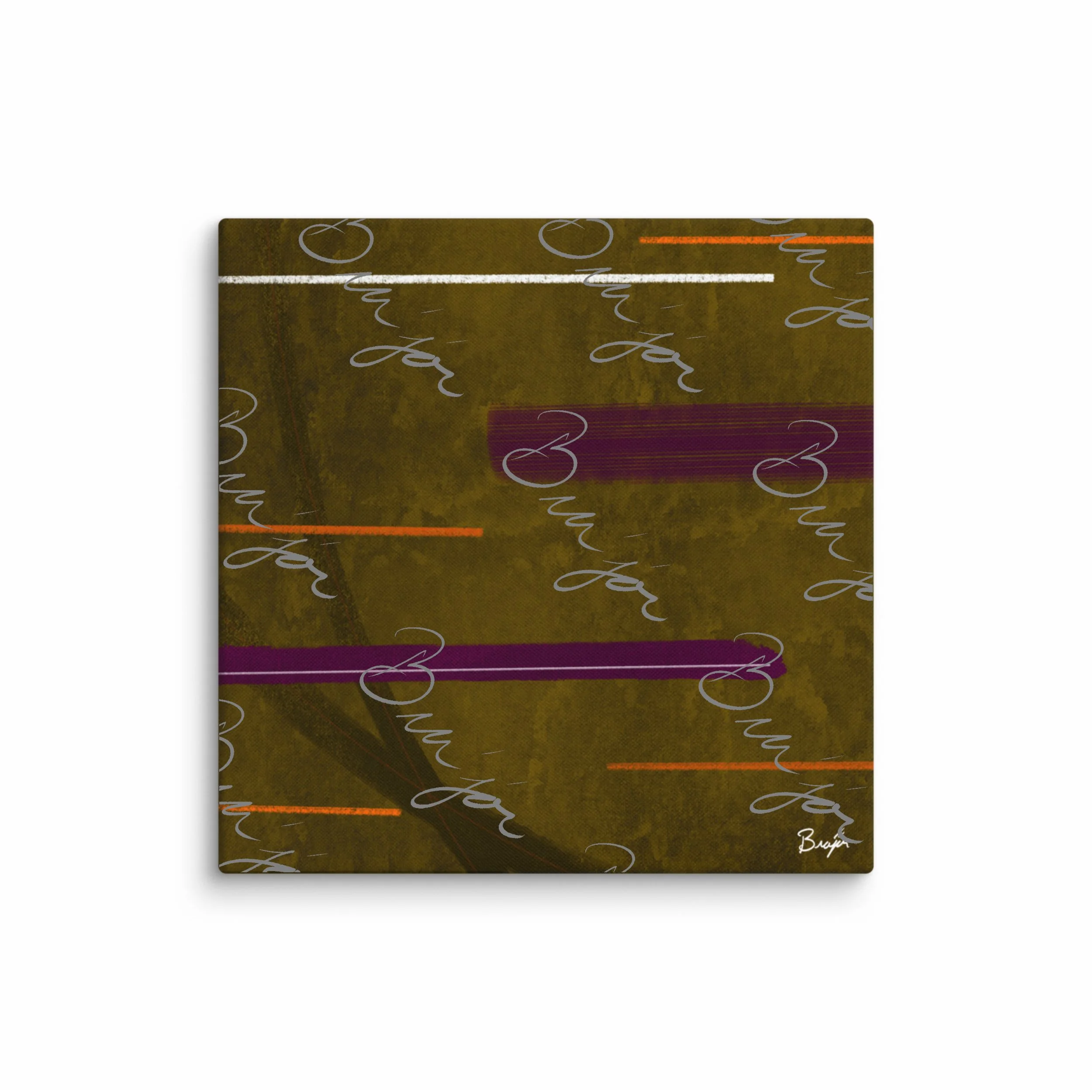 32x32 XL Canvas abstract artwork titled Across designed by the digital abstract artist Bra'jor. Artwork includes the colors Brown, Orange, Purple, Pink, and White