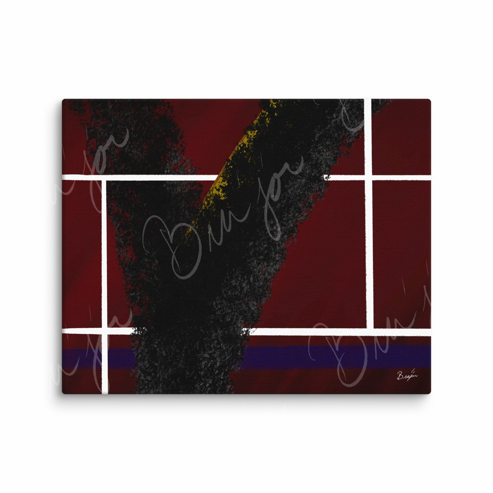8x10 Canvas Abstract artwork titled Step Out designed by the digital abstract artist Bra'jor. Artwork includes the colors Red, White, Black, Yellow, and Blue