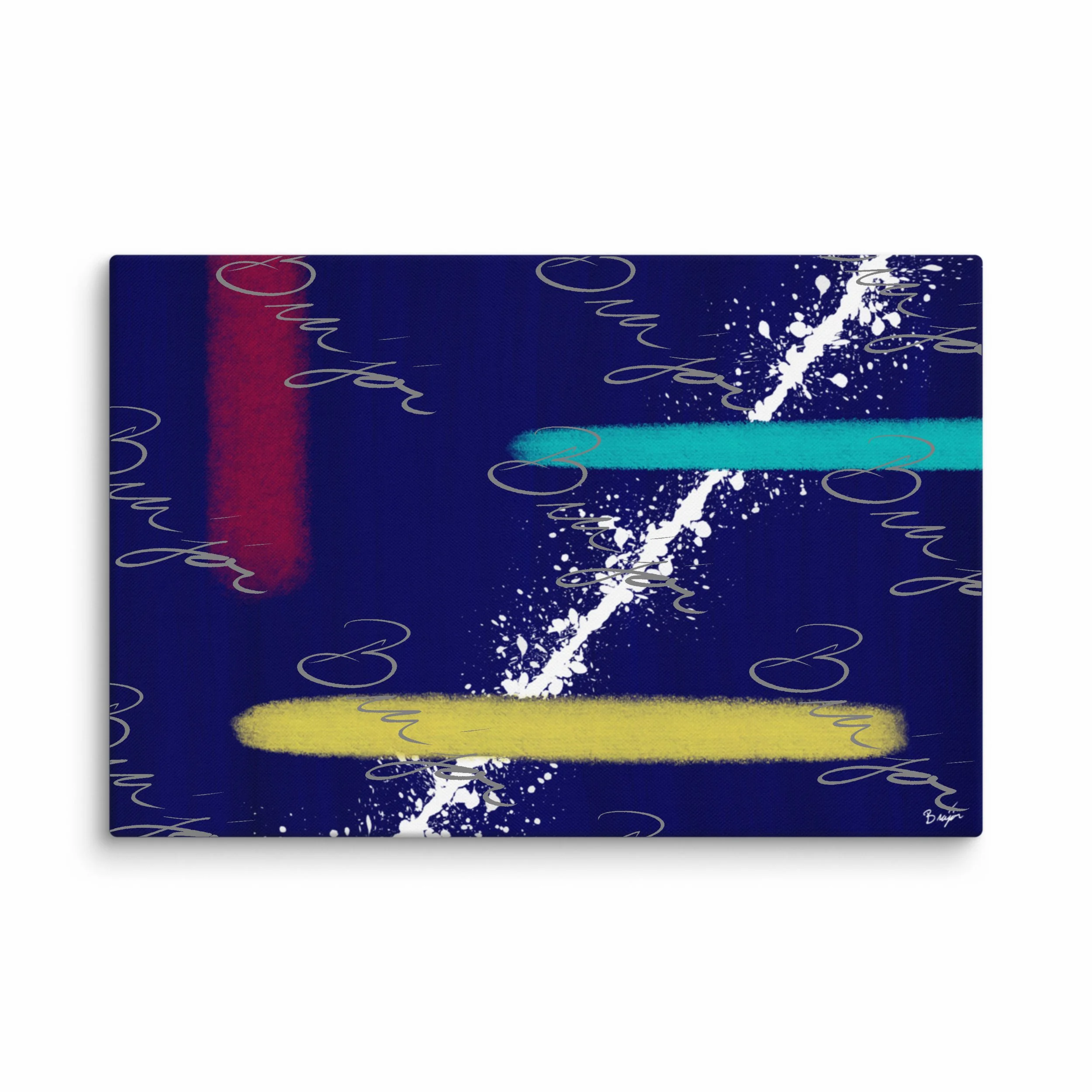 40x60 XL Canvas abstract artwork titled Act II designed by the digital abstract artist Bra'jor. Artwork includes the colors Blue, Red, Yellow, and White