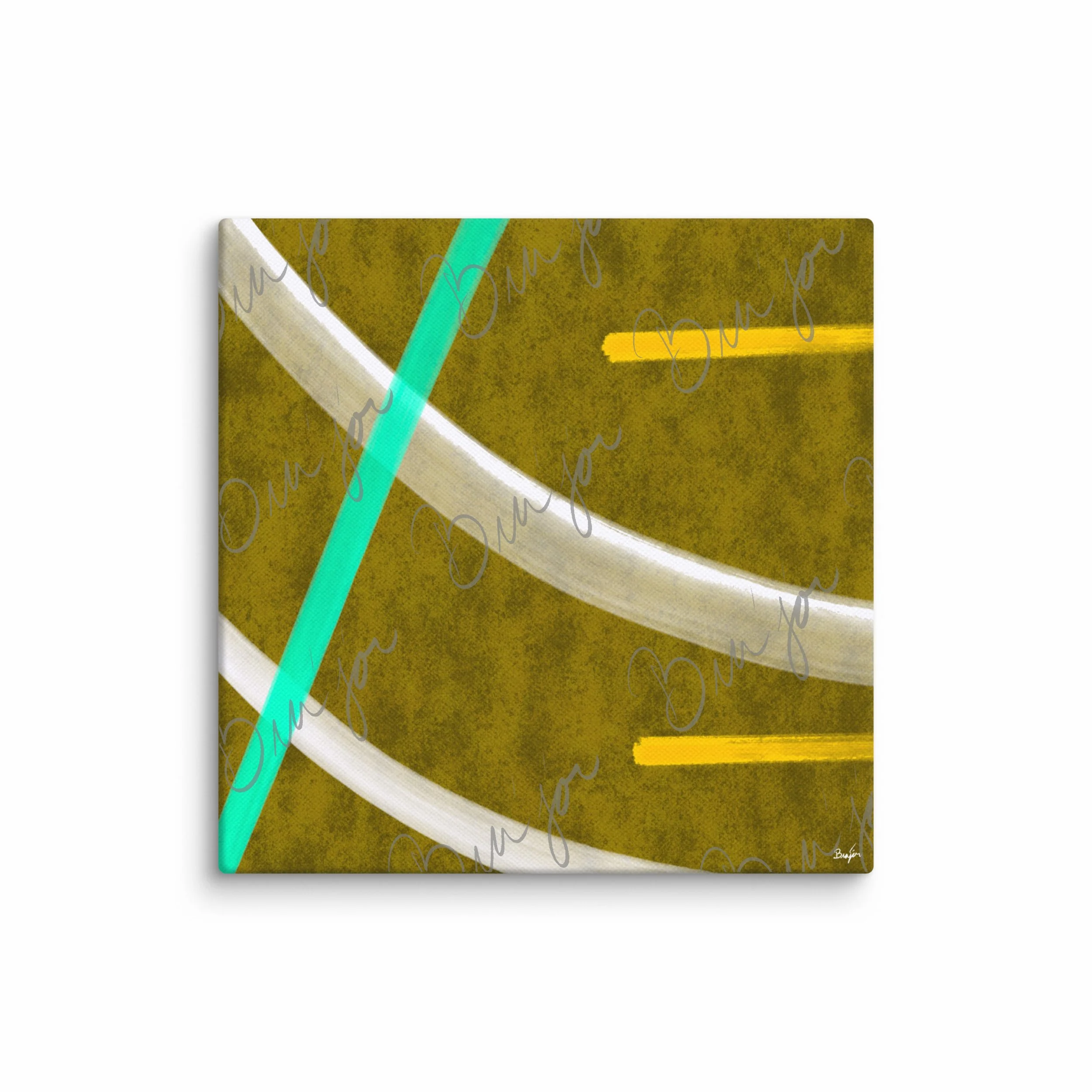 12x12 Canvas Abstract artwork titled Hushed designed by the digital abstract artist Bra'jor. Artwork includes the colors Orange, Yellow, White, and Blue