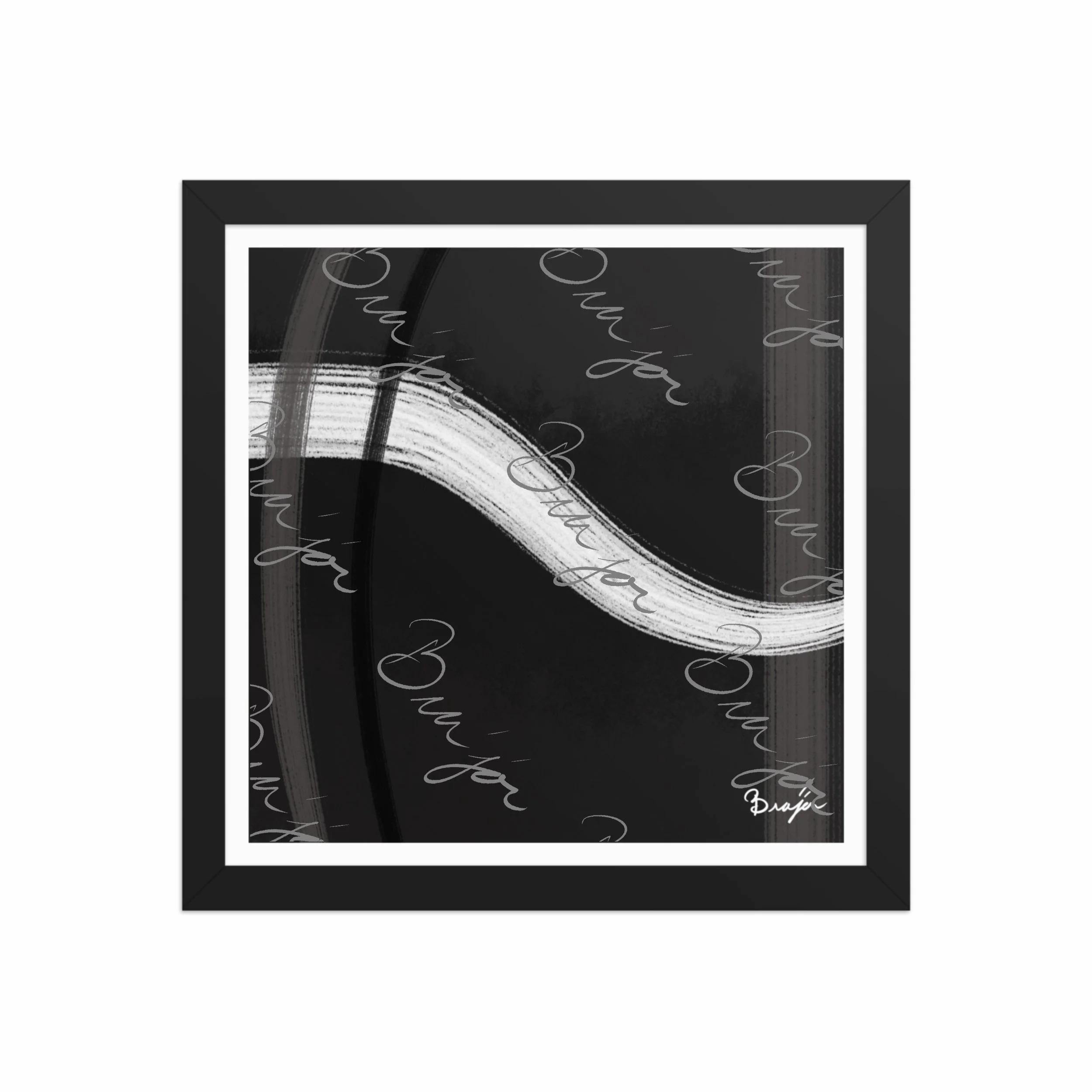 12x12 Black Framed abstract artwork titled See It Through designed by the digital abstract artist Bra'jor. Artwork includes the colors Black, White, and Gray