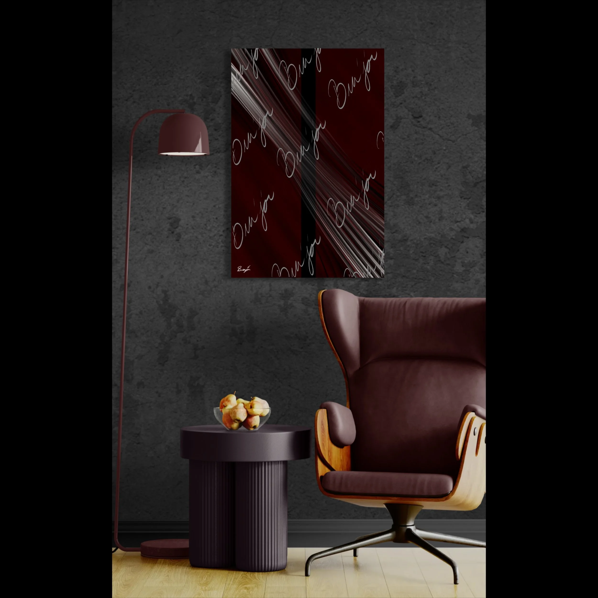 Canvas abstract artwork titled Still Standing designed by the digital abstract artist Bra'jor. Artwork includes the colors Maroon, Red, Black, and White