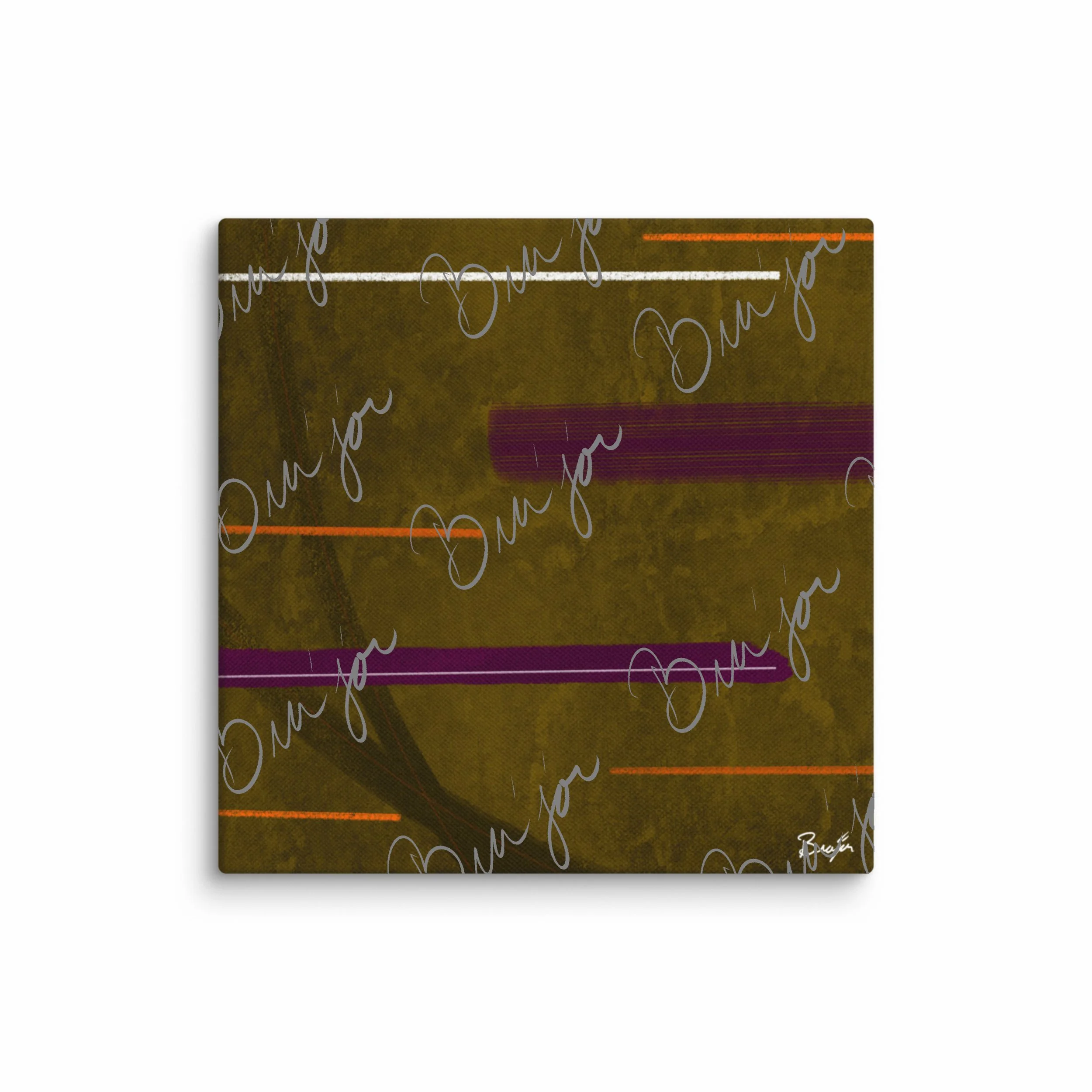16x16 Canvas abstract artwork titled Across designed by the digital abstract artist Bra'jor. Artwork includes the colors Brown, Orange, Purple, Pink, and White