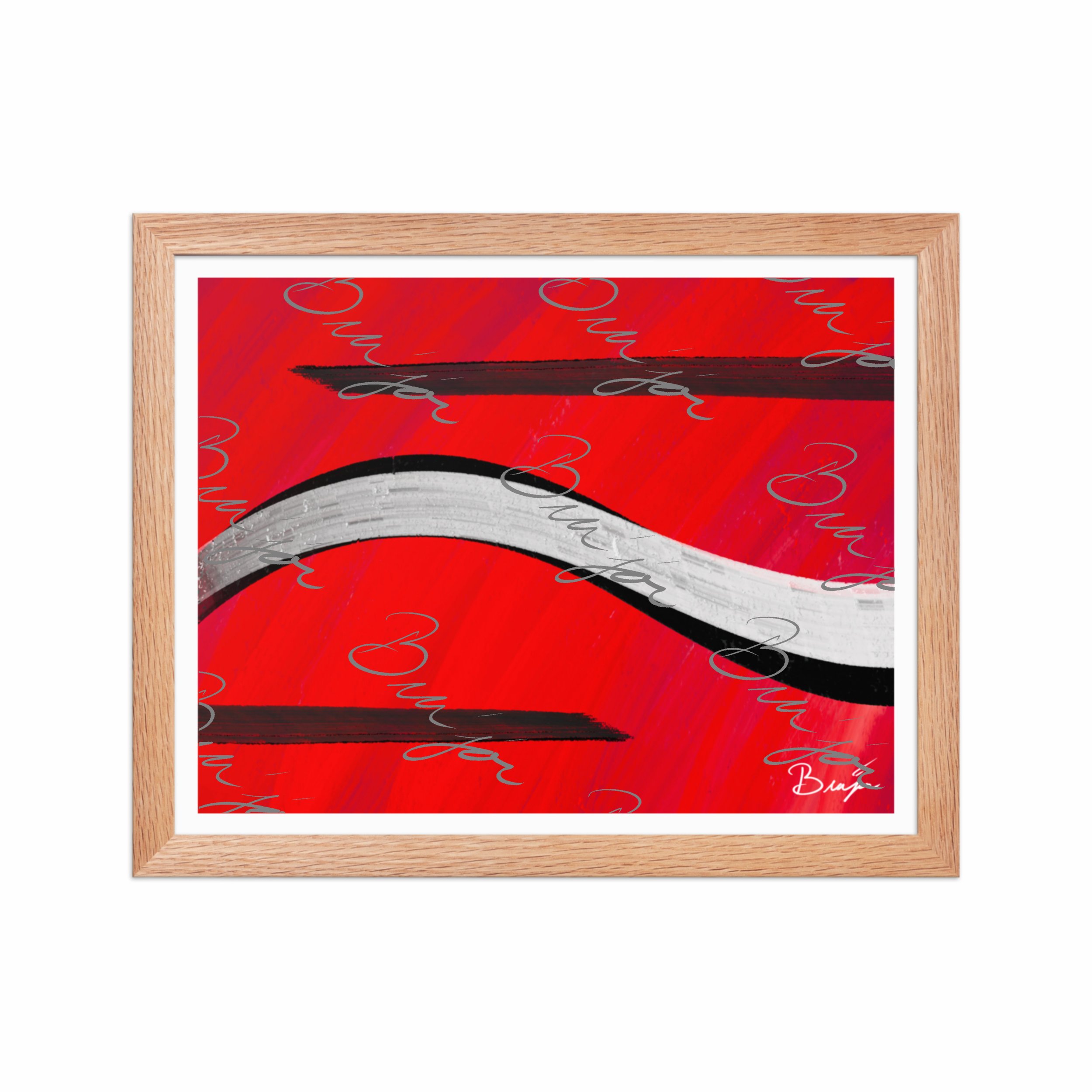 11x14 Red Oak Framed abstract artwork titled Smooth Groove designed by the digital abstract artist Bra'jor. Artwork includes the colors Red, Black, and White