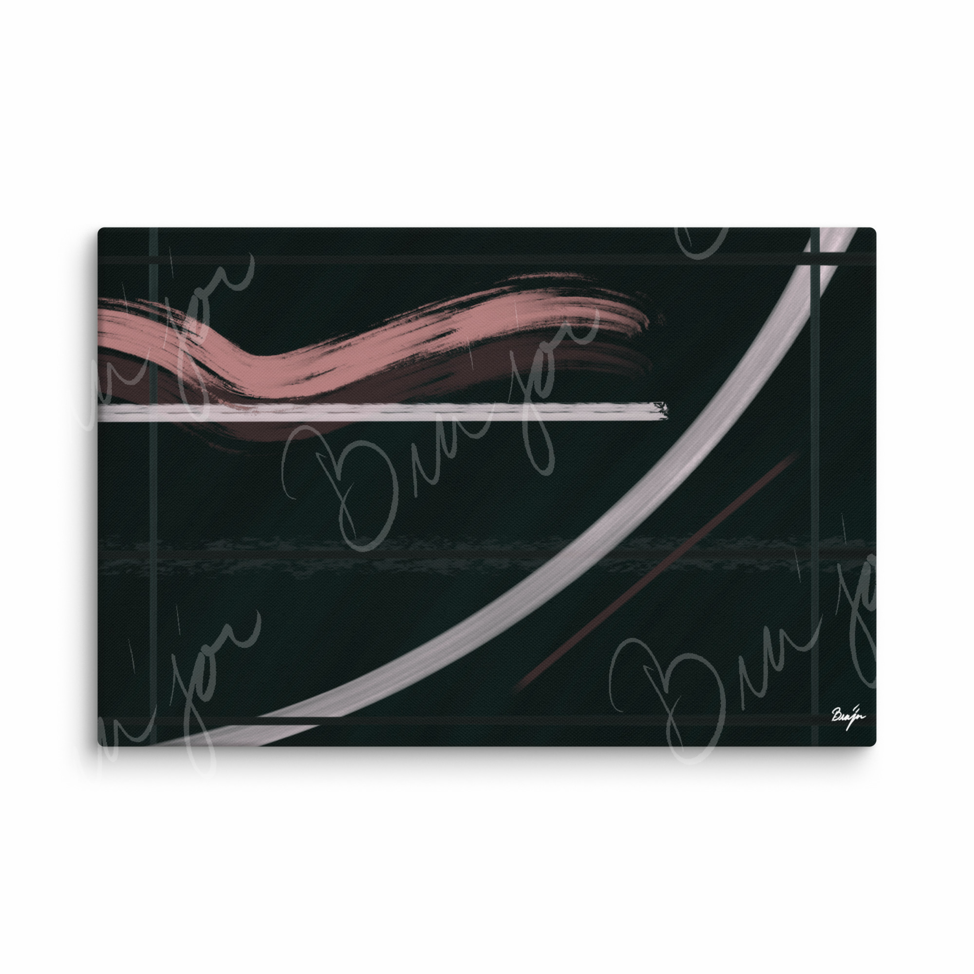 20x30 Canvas Abstract artwork titled Together designed by the digital abstract artist Bra'jor. Artwork includes the colors Brown, Pink, Green, and White