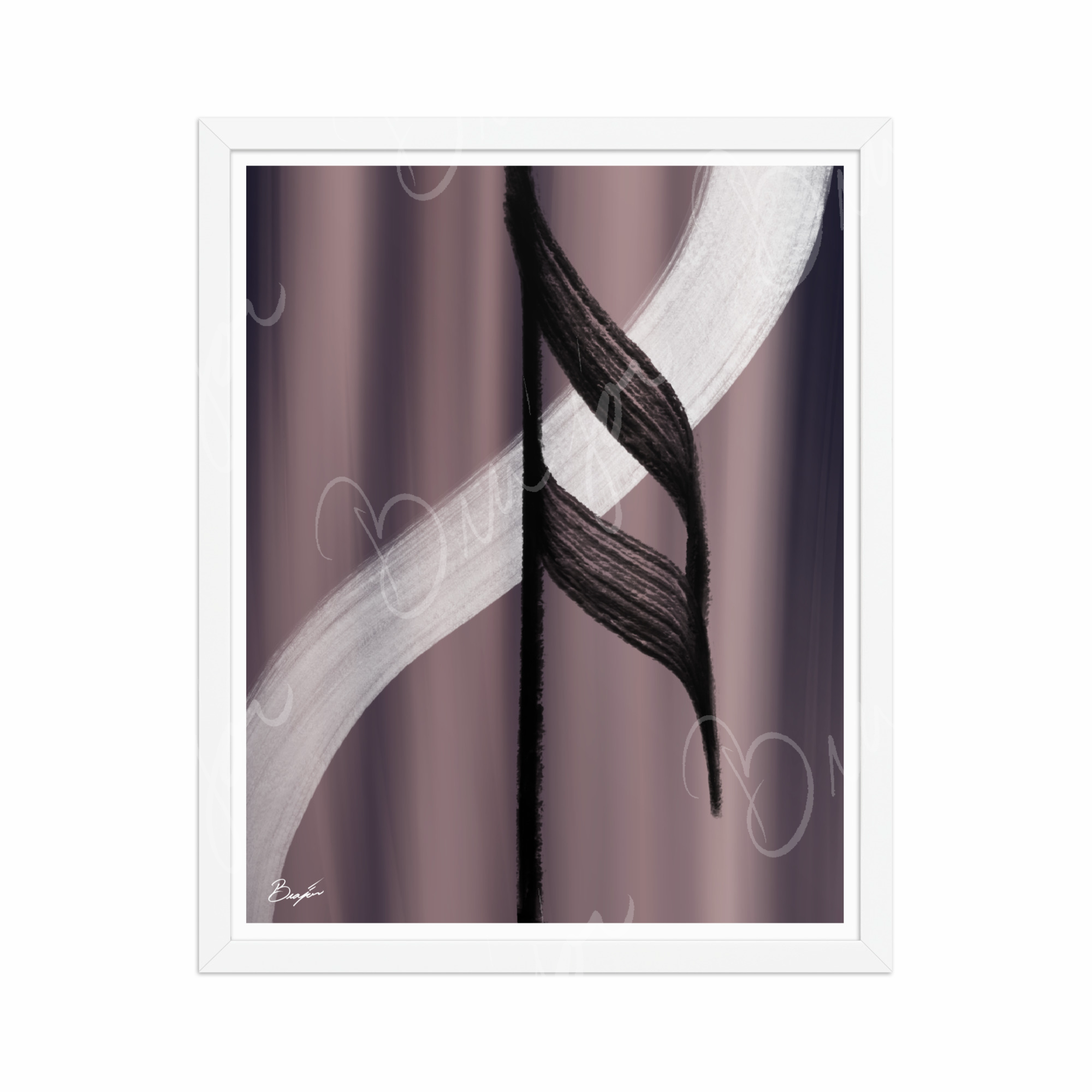 16x20 White Framed Abstract artwork titled A Beat designed by the digital abstract artist Bra'jor. Artwork includes the colors Black, White, Gray, violet, and Mauve