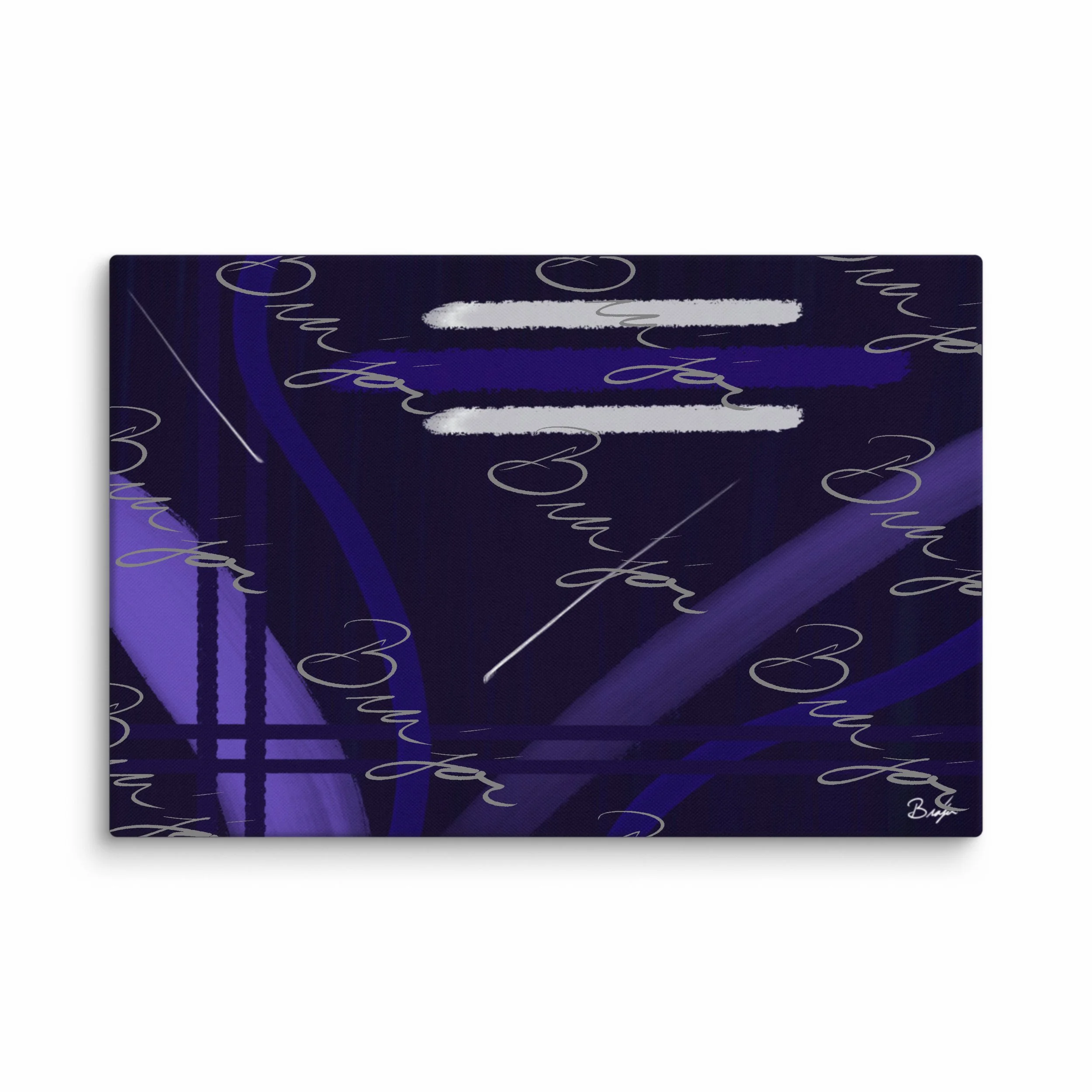40x60 XL Canvas abstract artwork titled Beneath designed by the digital abstract artist Bra'jor. Artwork includes the colors Blue, White, Purple, and Navy