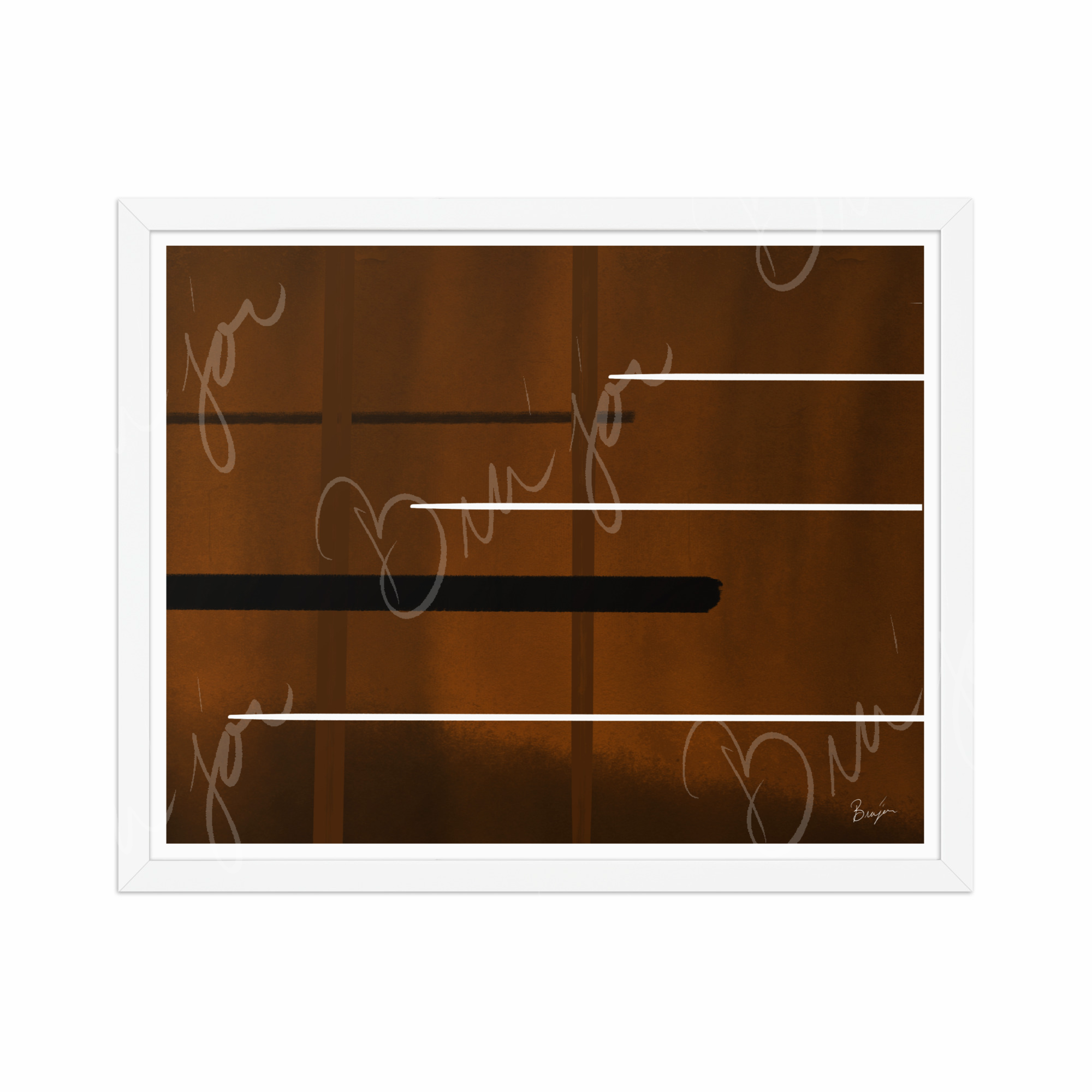 16x20 White Framed Abstract artwork titled Steps designed by the digital abstract artist Bra'jor. Artwork includes the colors Brown, Black, and White
