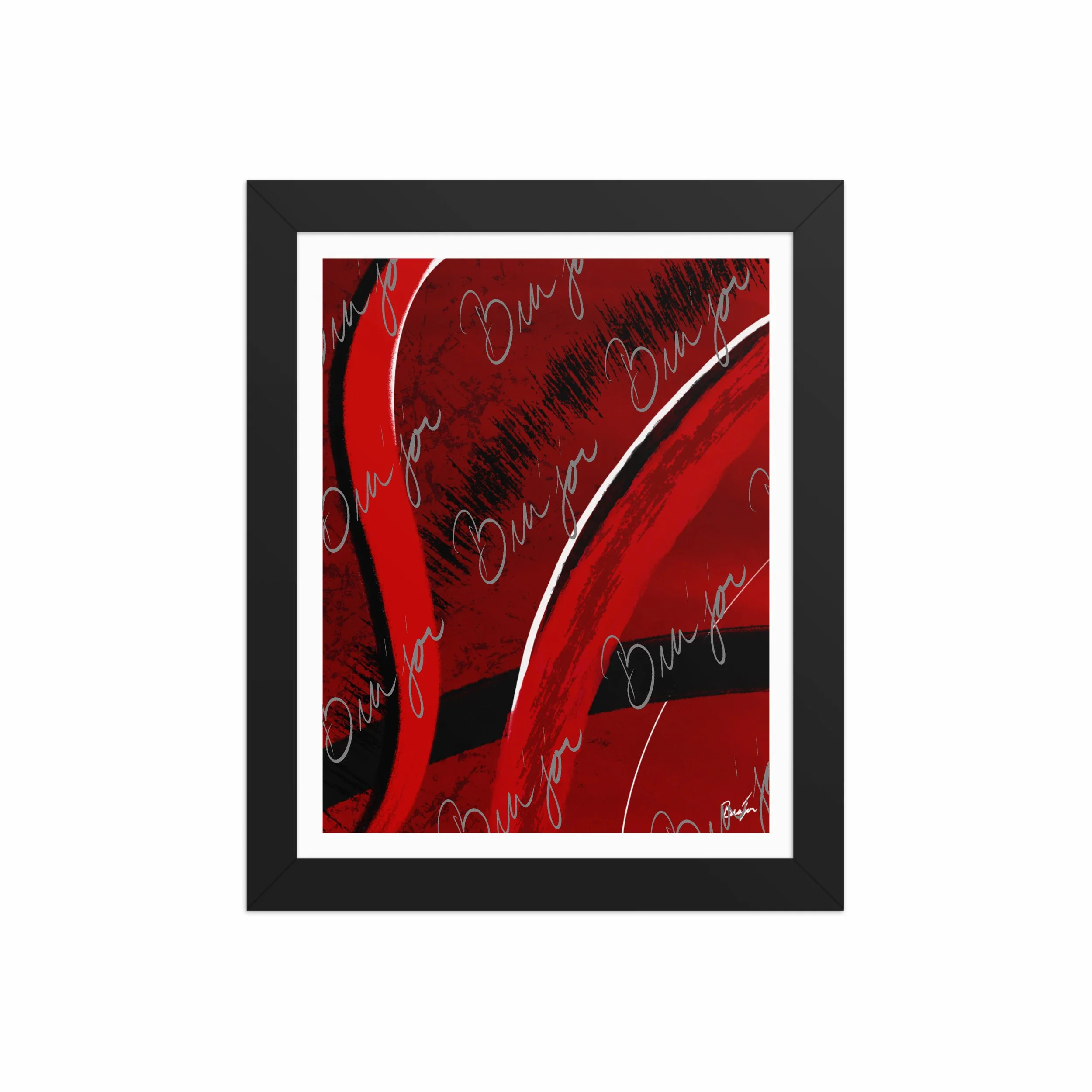 8x10 Black Framed Abstract artwork titled Feel designed by the digital abstract artist Bra'jor. Artwork includes the colors Red, Black, Blue, and White