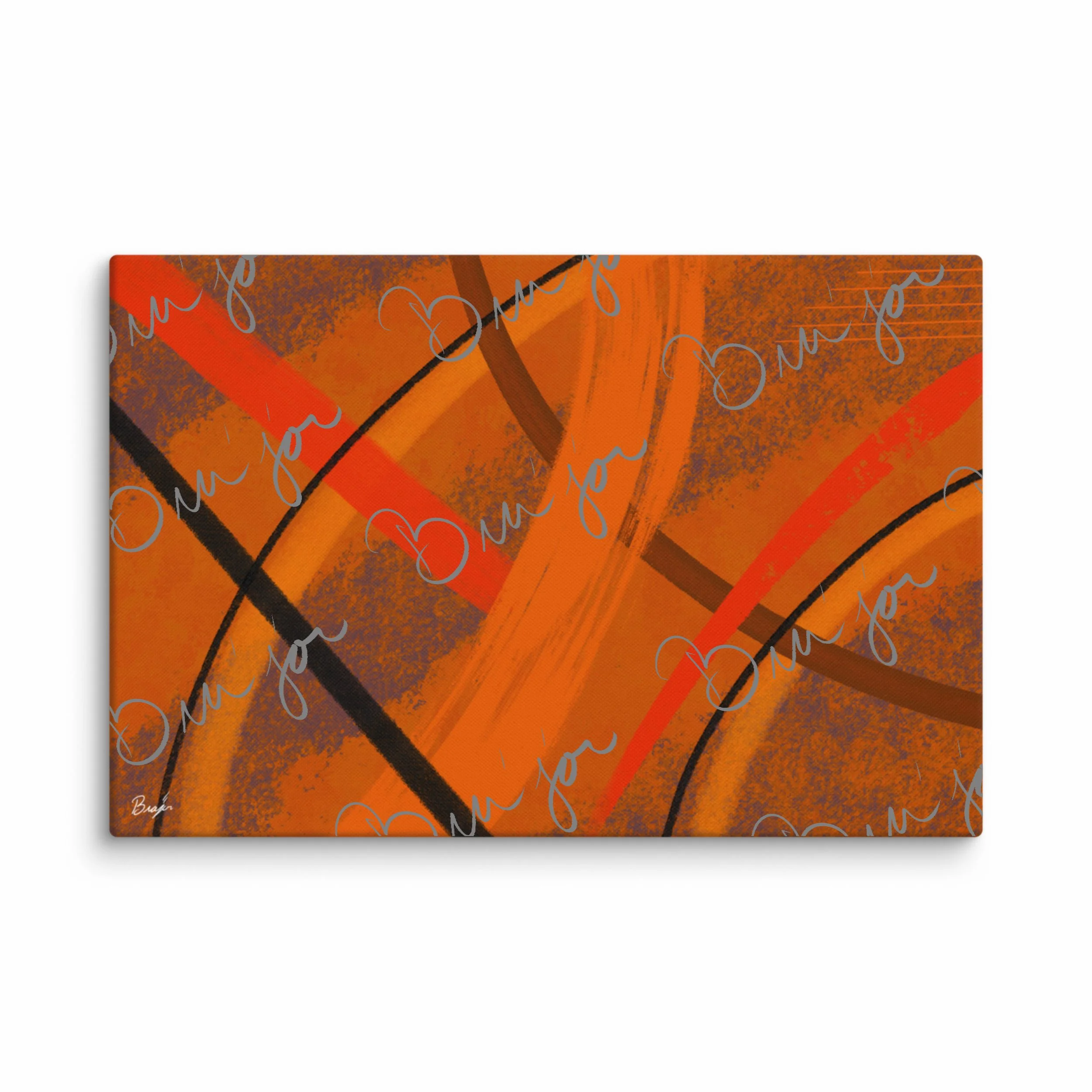 20x30 Canvas Abstract artwork titled Challenges designed by the digital abstract artist Bra'jor. Artwork includes the colors Orange, Brown, Blue, and Black