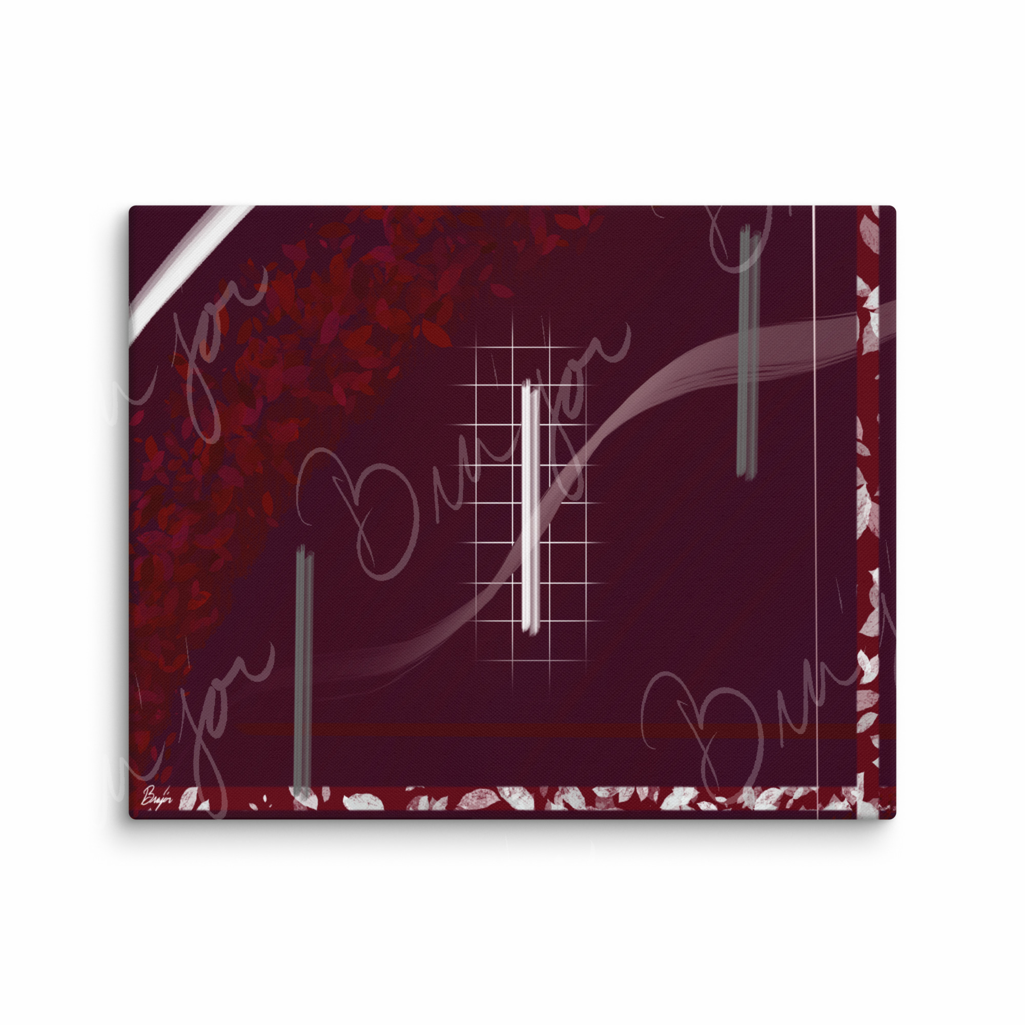 16x20 Canvas Abstract artwork titled Shine designed by the digital abstract artist Bra'jor. Artwork includes the colors Red, Gray, Maroon, White, and Soft Pink