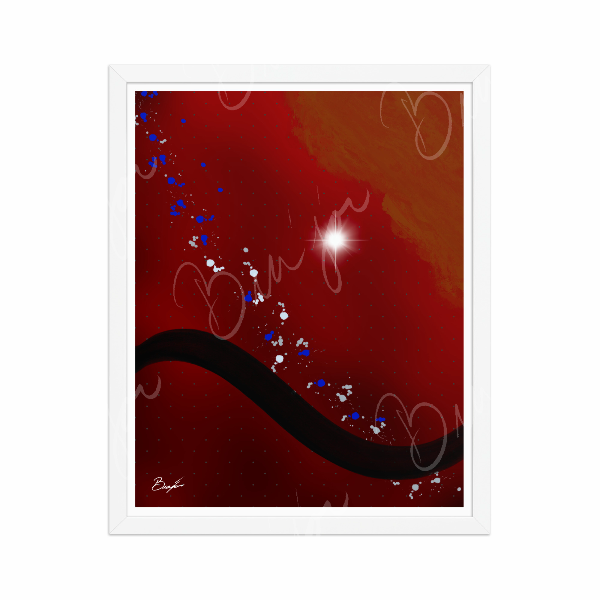 16x20 White Framed Abstract artwork titled Take Your Place designed by the digital abstract artist Bra'jor. Artwork includes the colors Red, Yellow, Orange, Black, Gray, and White