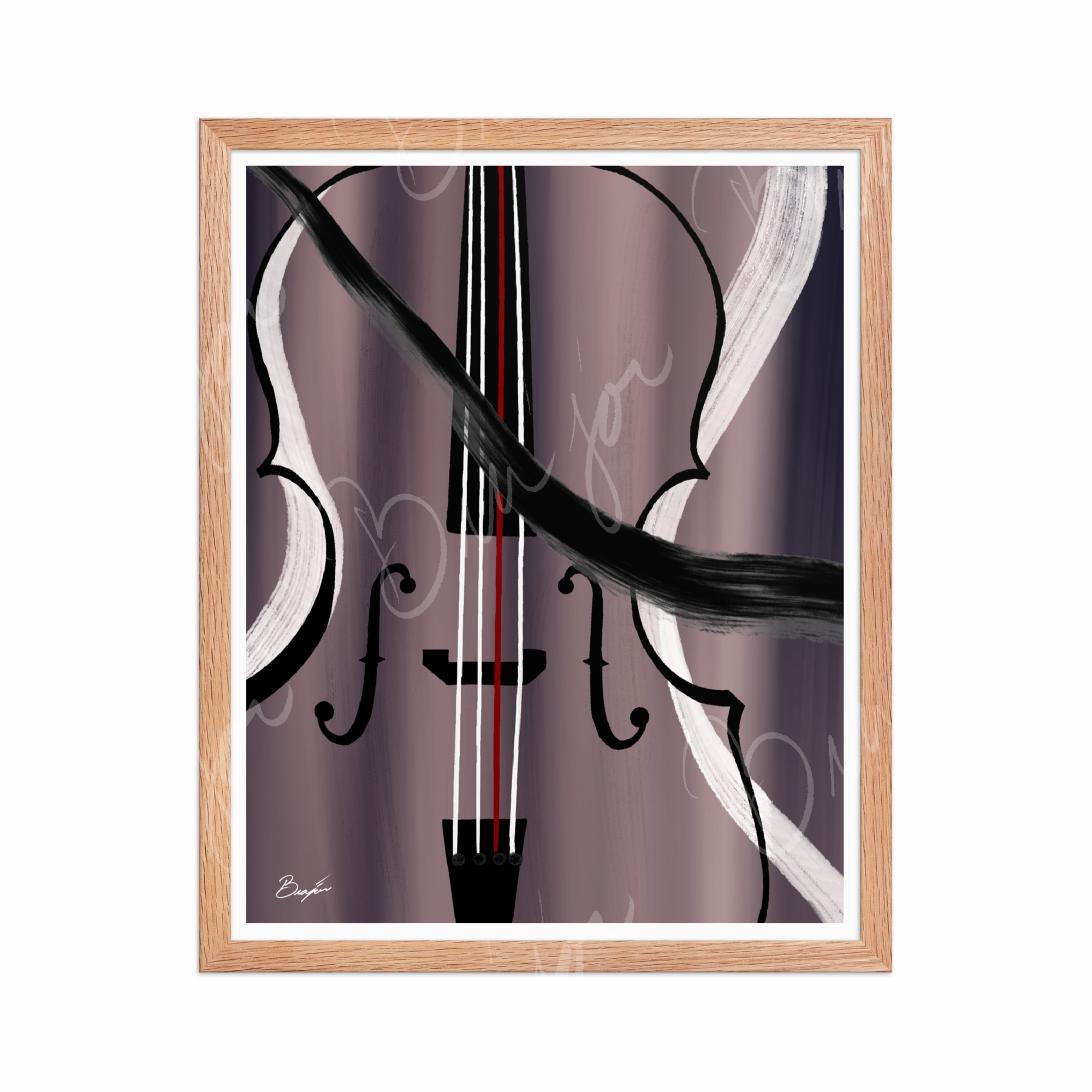16x20 Red Oak Framed Abstract artwork titled First Love designed by the digital abstract artist Bra'jor. Artwork includes the colors Black, White, Gray, violet, Mauve, and Red