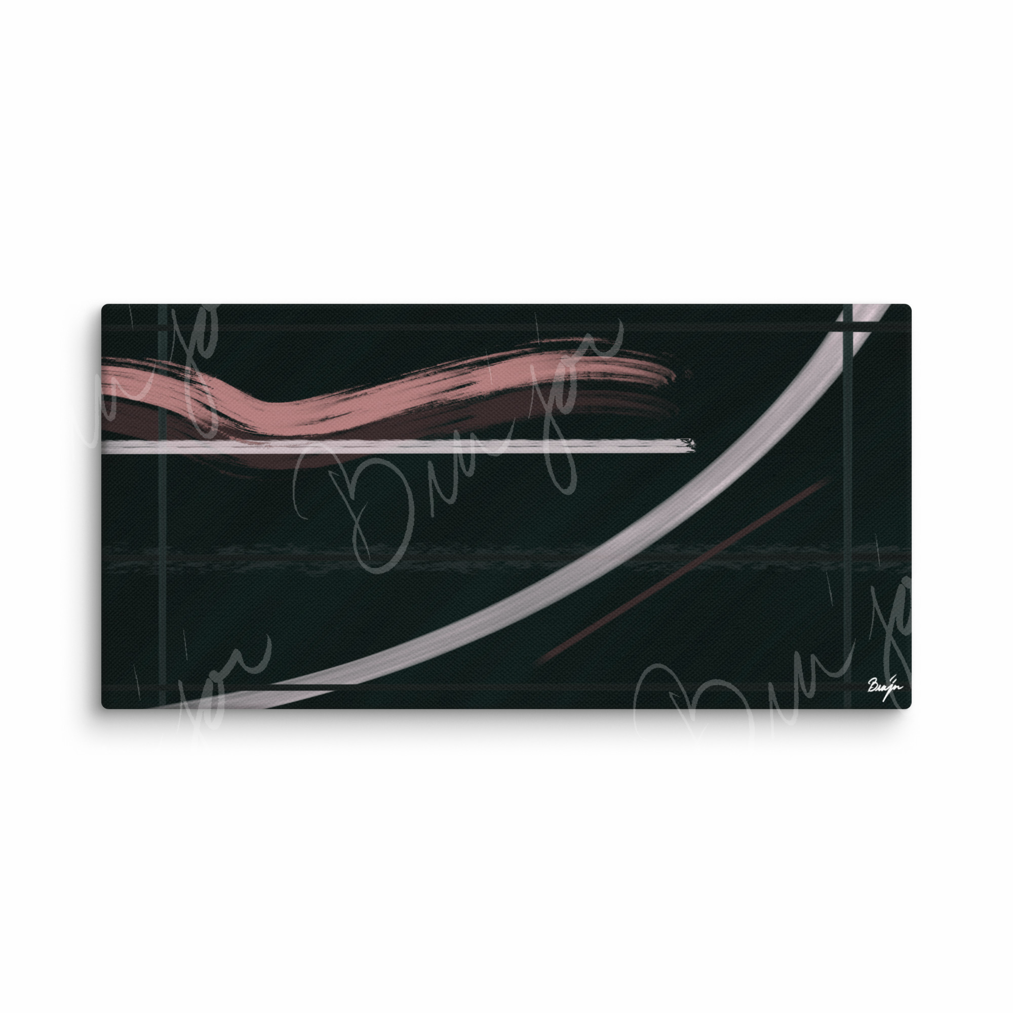 10x20 Canvas Abstract artwork titled Together designed by the digital abstract artist Bra'jor. Artwork includes the colors Brown, Pink, Green, and White