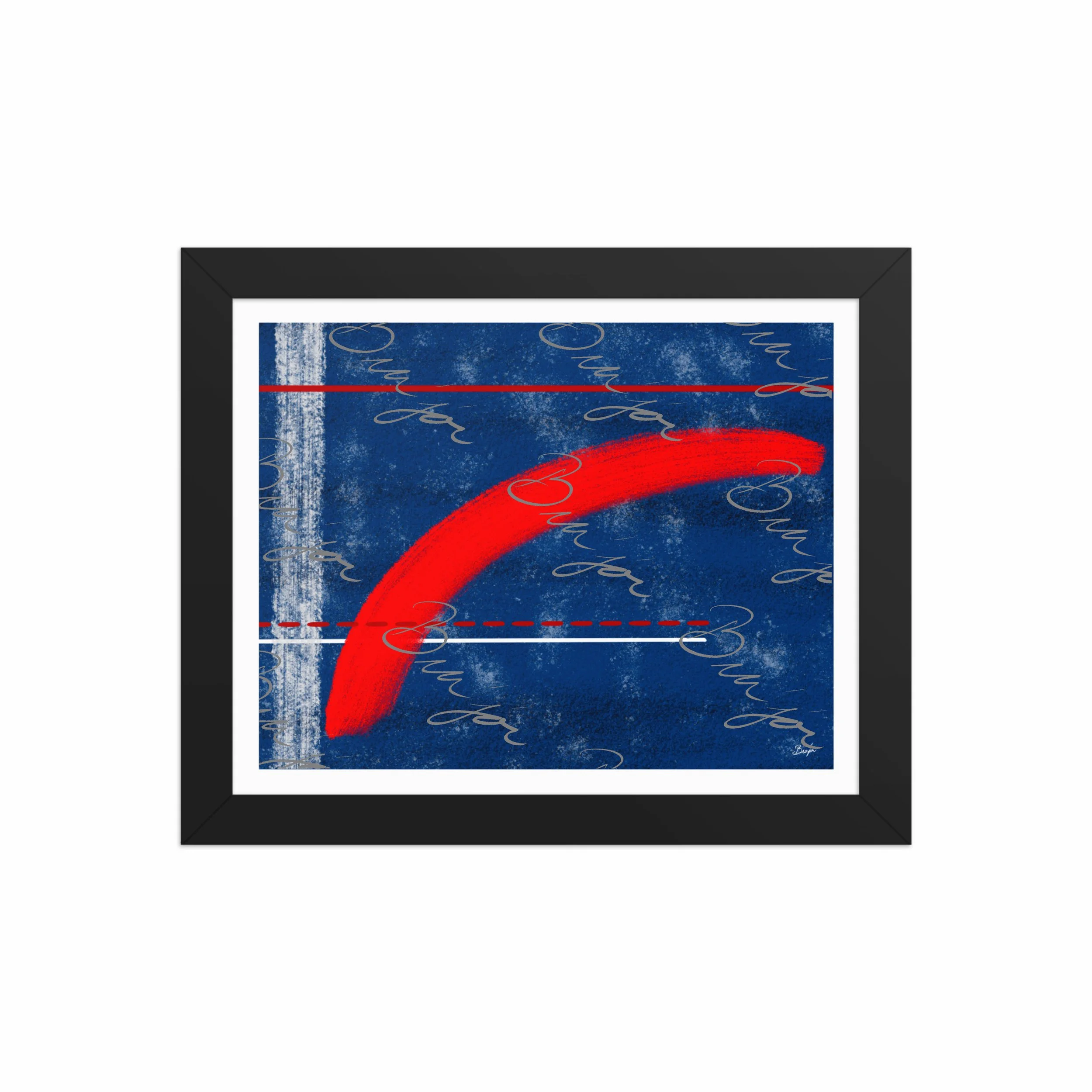 8x10 Black Framed abstract artwork titled Be Bold designed by the digital abstract artist Bra'jor. Artwork includes the colors Blue, White, and Red
