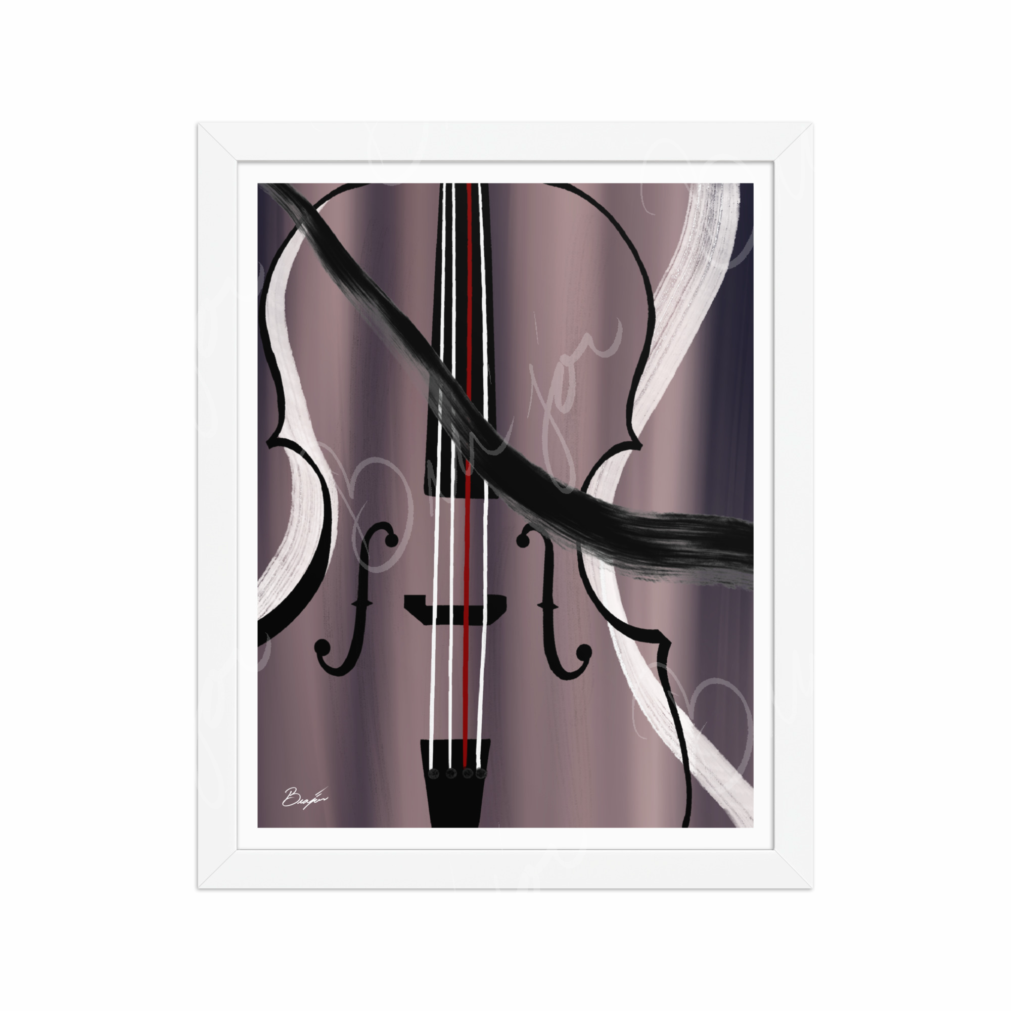 11x14 White Framed Abstract artwork titled First Love designed by the digital abstract artist Bra'jor. Artwork includes the colors Black, White, Gray, violet, Mauve, and Red