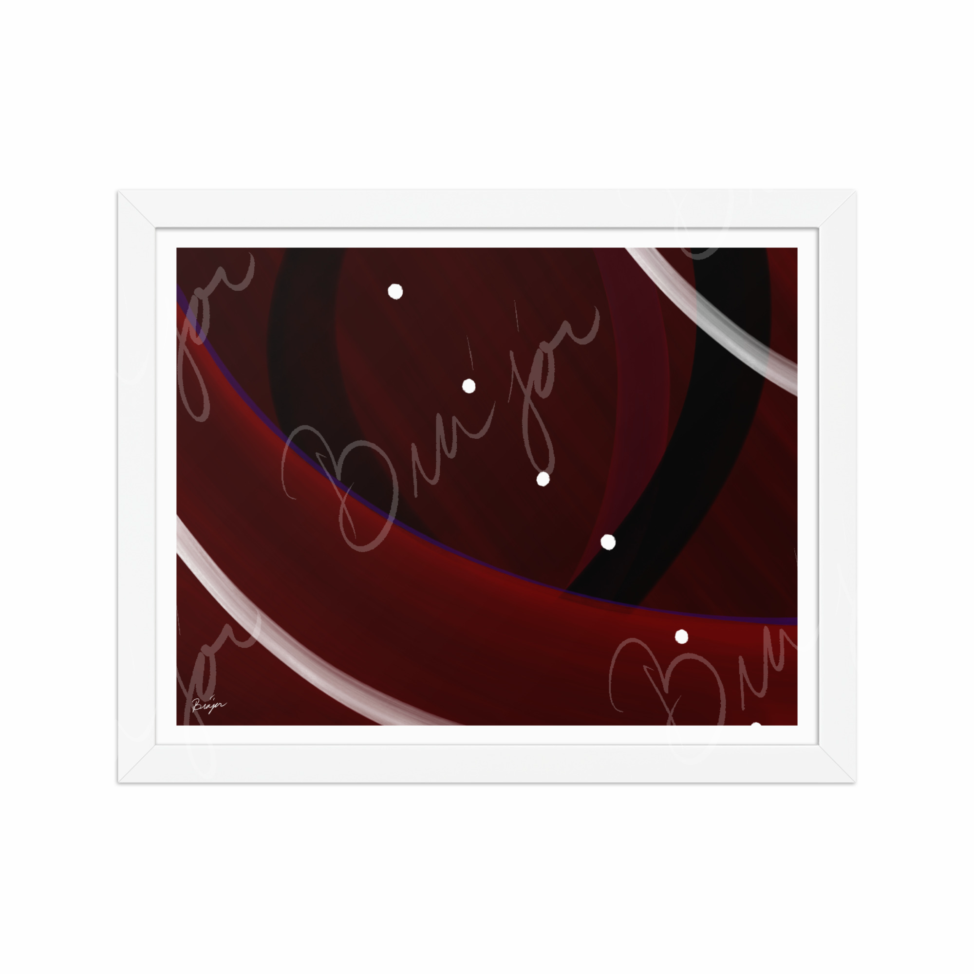 11x14 White  Framed Abstract artwork titled Trail Back designed by the digital abstract artist Bra'jor. Artwork includes the colors Red, Black, Purple, and White