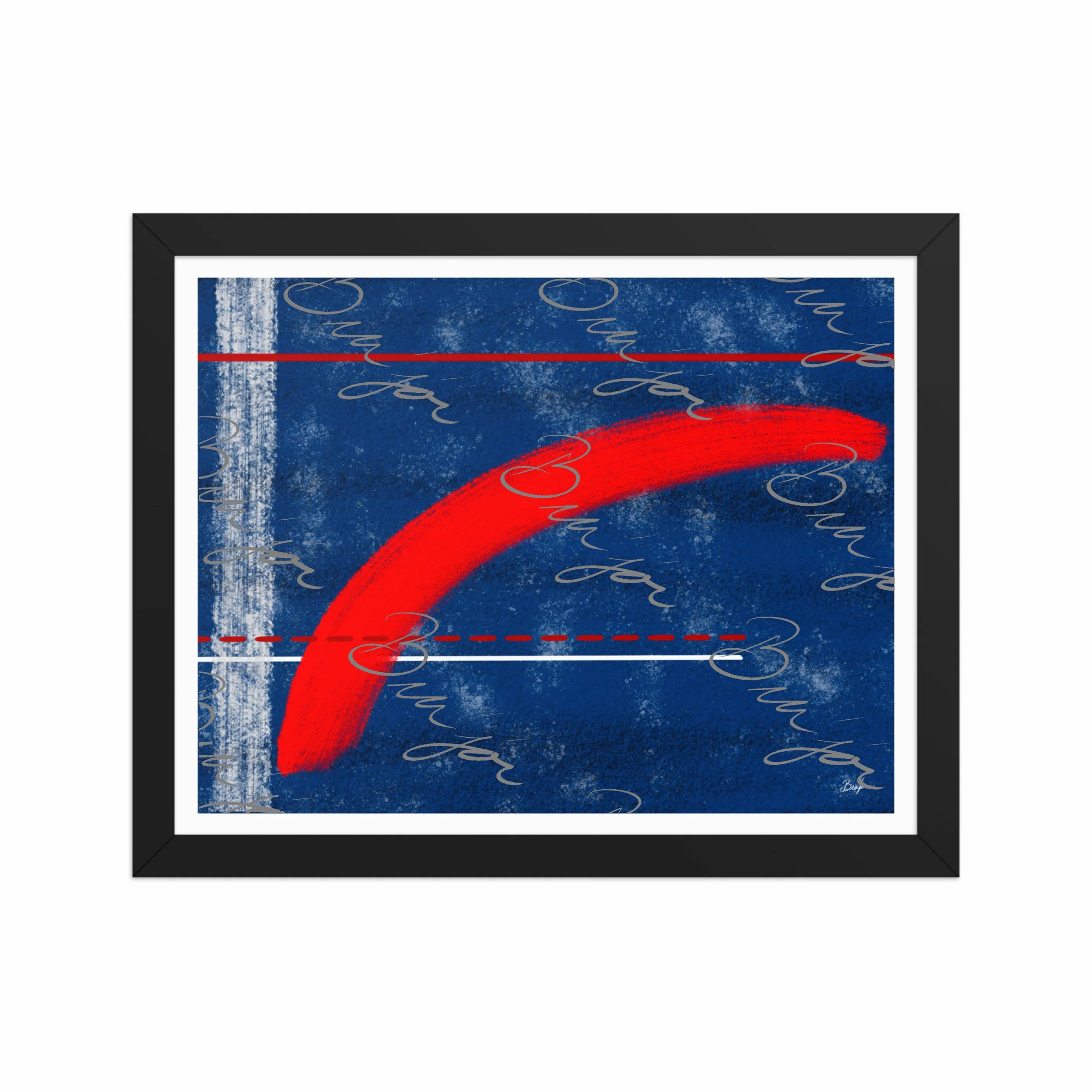 11x14 Black Framed abstract artwork titled Be Bold designed by the digital abstract artist Bra'jor. Artwork includes the colors Blue, White, and Red