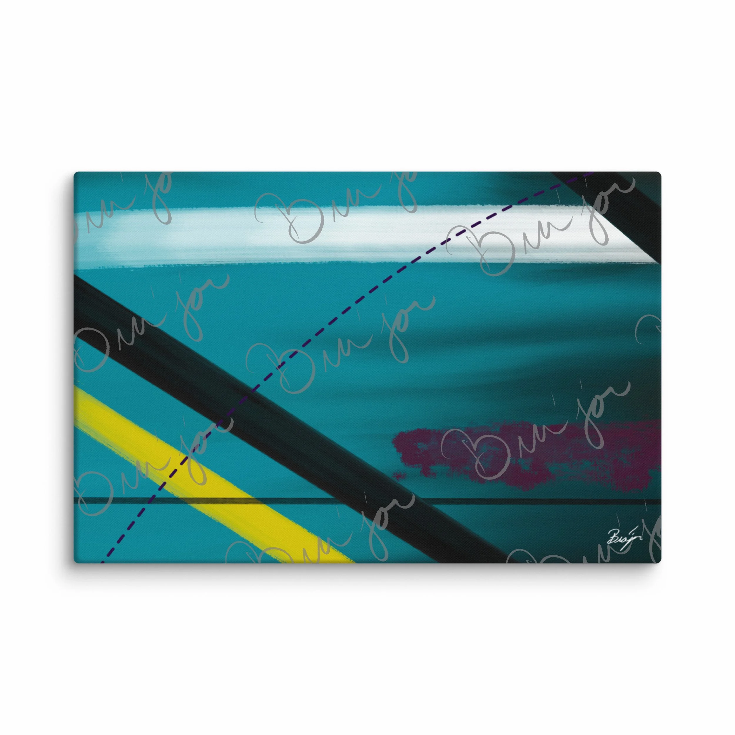 24x36 Canvas Abstract artwork titled First designed by the digital abstract artist Bra'jor. Artwork includes the colors Blue, Yellow, Black, Purple, and White