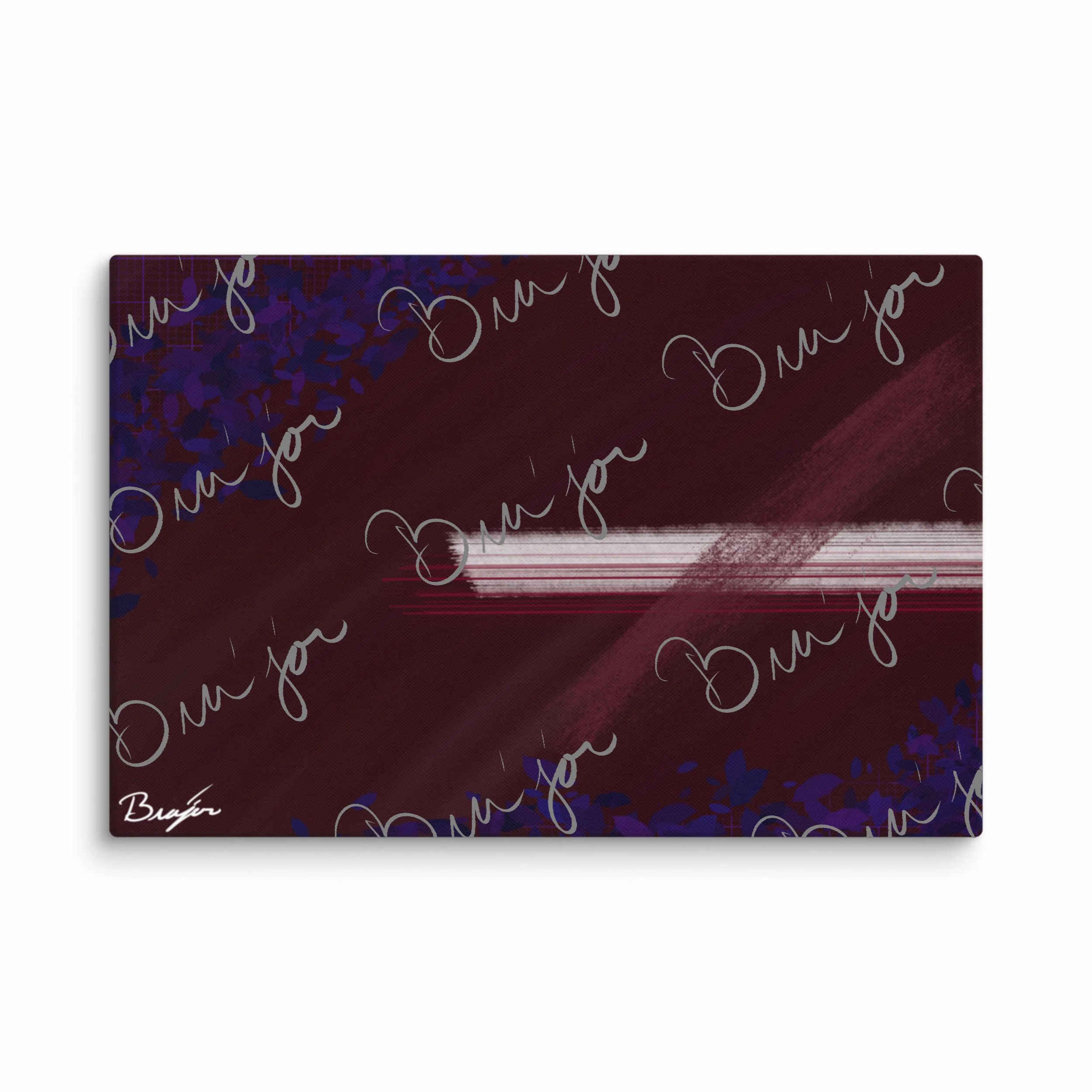24x36 Abstract canvas artwork titled Guarded designed by the digital abstract artist Bra'jor. Artwork includes the colors Maroon, Black, Blue, and White