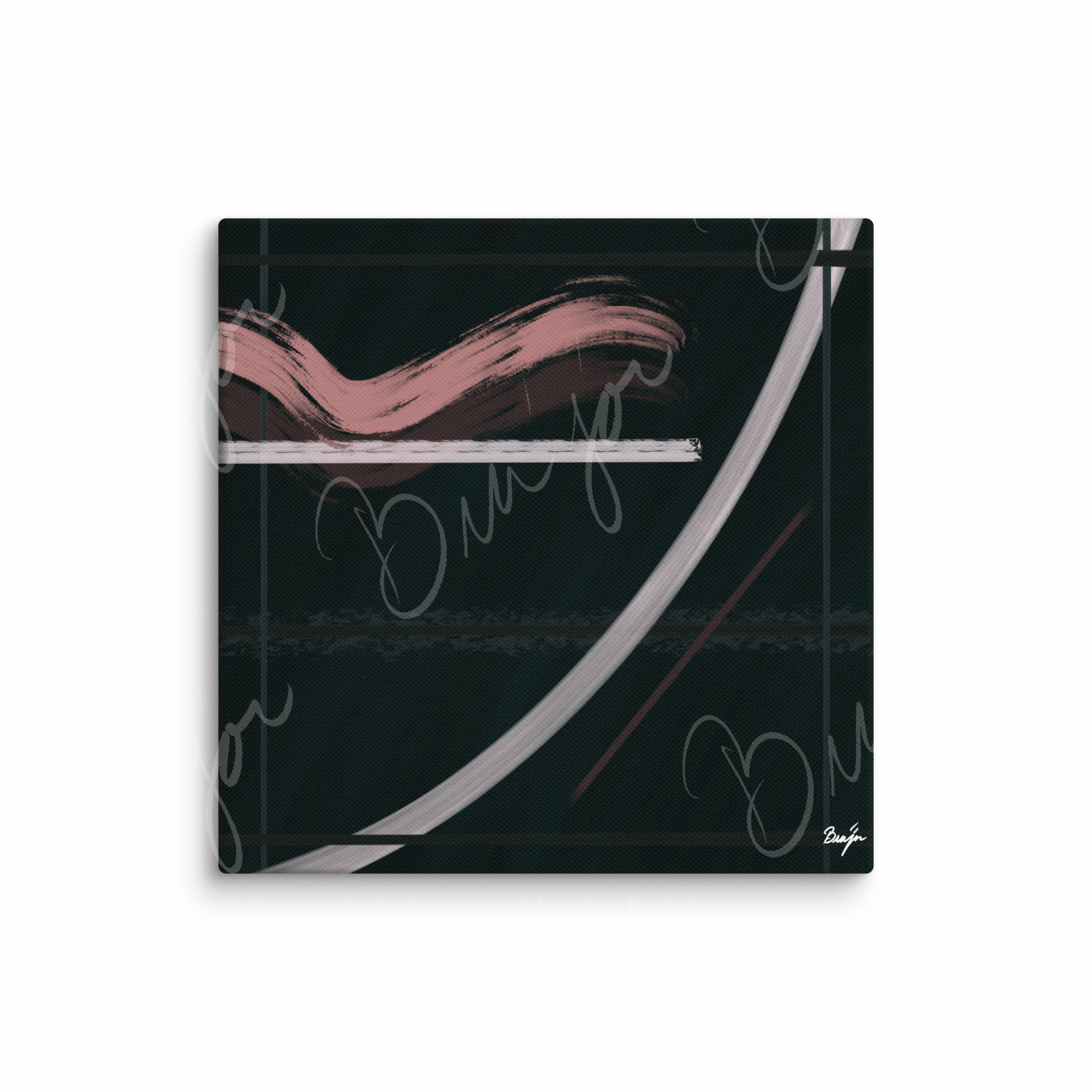 12x12 Canvas Abstract artwork titled Together designed by the digital abstract artist Bra'jor. Artwork includes the colors Brown, Pink, Green, and White