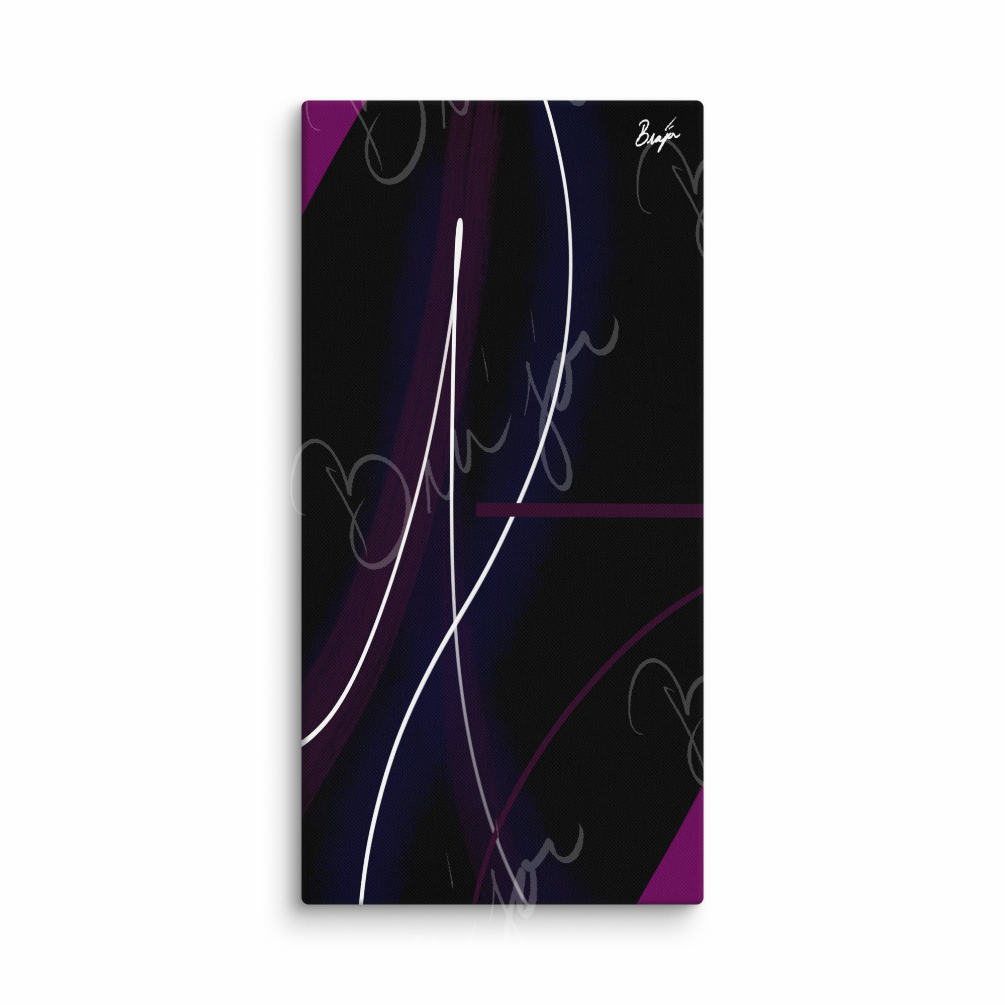 30x60 XL Canvas Abstract artwork titled Poised designed by the digital abstract artist Bra'jor. Artwork includes the colors Purple, Pink, Blue, and White
