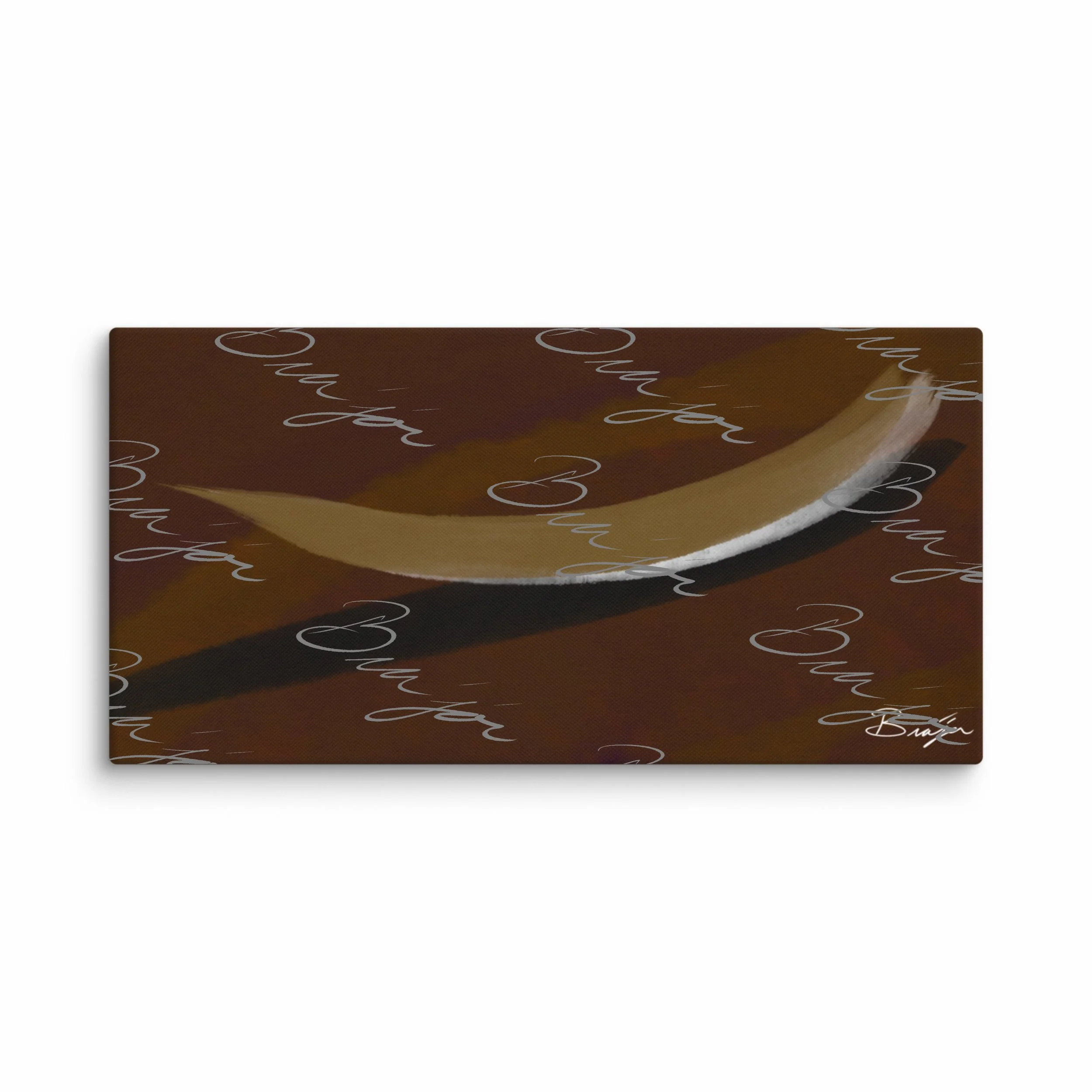 30x60 Abstract canvas artwork titled Always There designed by the digital abstract artist Bra'jor. Artwork includes the colors Brown, Tan, White, and Black with a Purple undertone