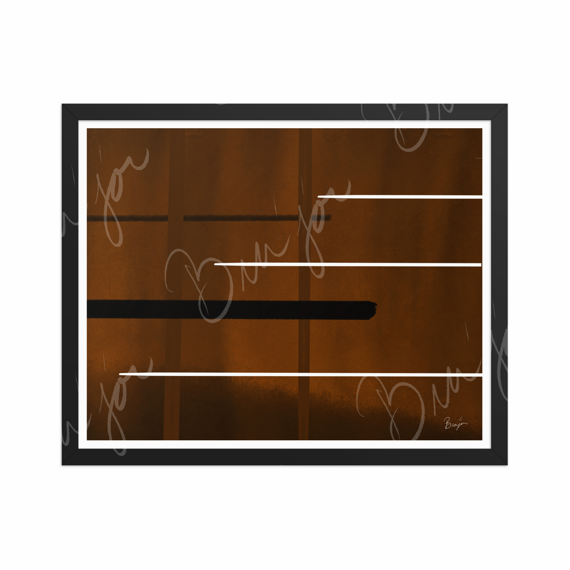 16x20 Black Framed Abstract artwork titled Steps designed by the digital abstract artist Bra'jor. Artwork includes the colors Brown, Black, and White
