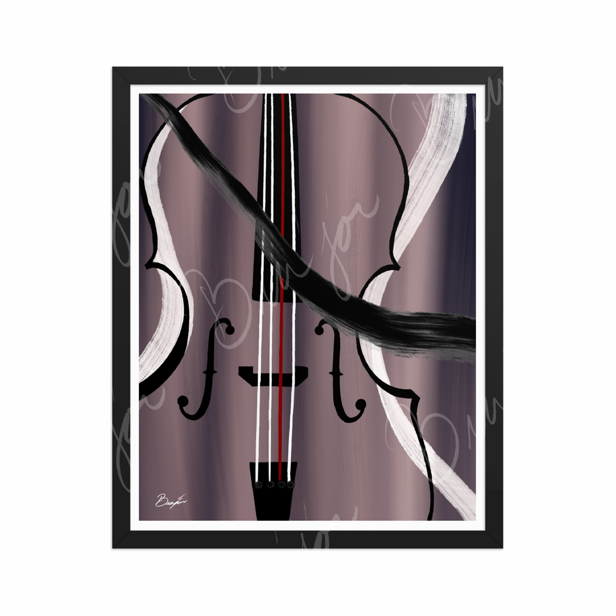 16x20 Black Framed Abstract artwork titled First Love designed by the digital abstract artist Bra'jor. Artwork includes the colors Black, White, Gray, violet, Mauve, and Red