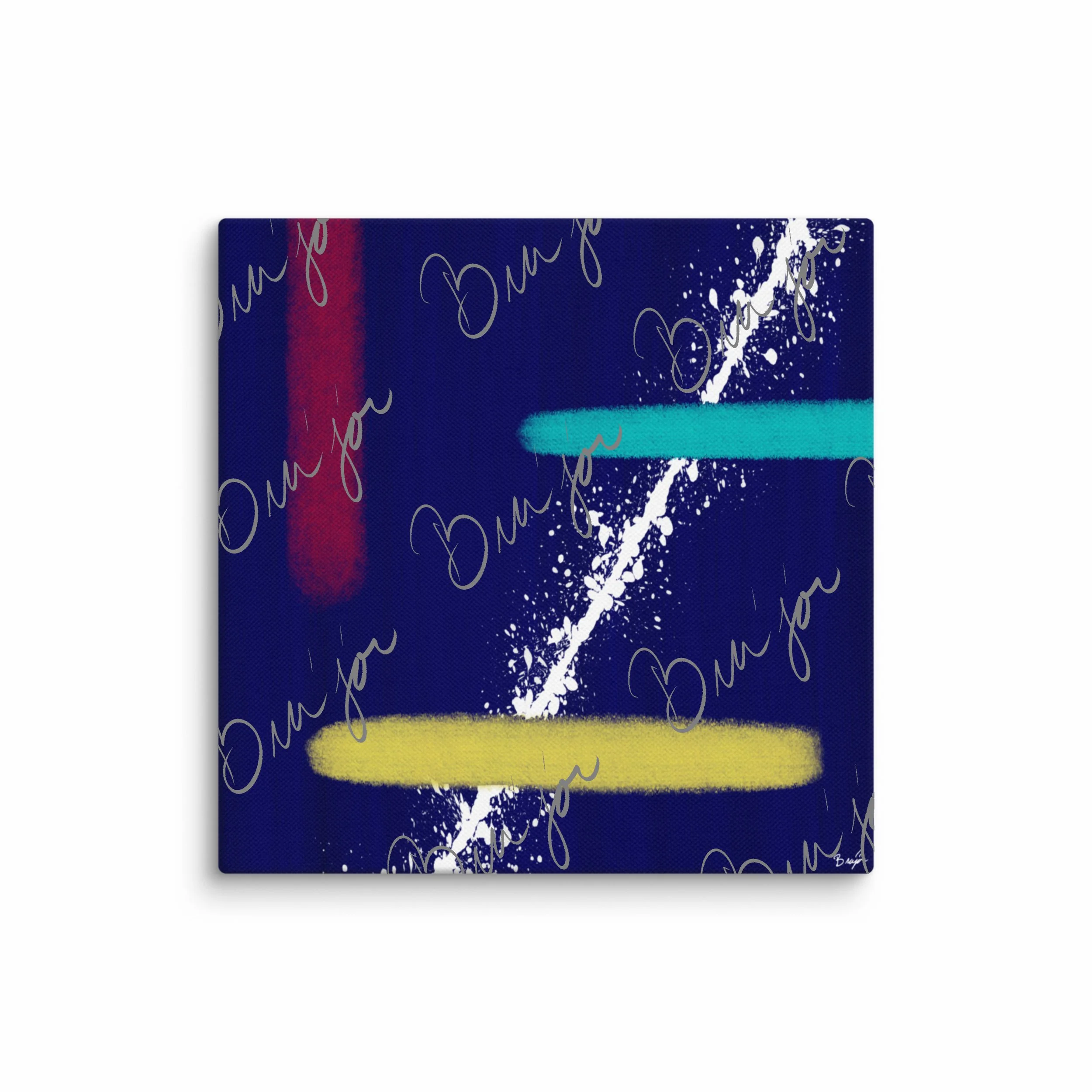 16x16 Canvas abstract artwork titled Act II designed by the digital abstract artist Bra'jor. Artwork includes the colors Blue, Red, Yellow, and White