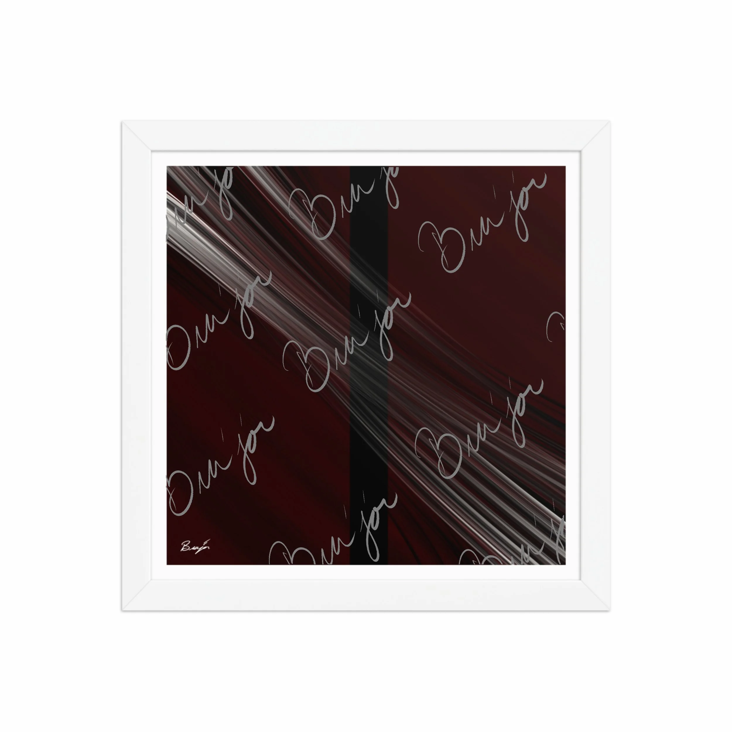 12x12 White Framed abstract artwork titled Still Standing designed by the digital abstract artist Bra'jor. Artwork includes the colors Maroon, Red, Black, and White