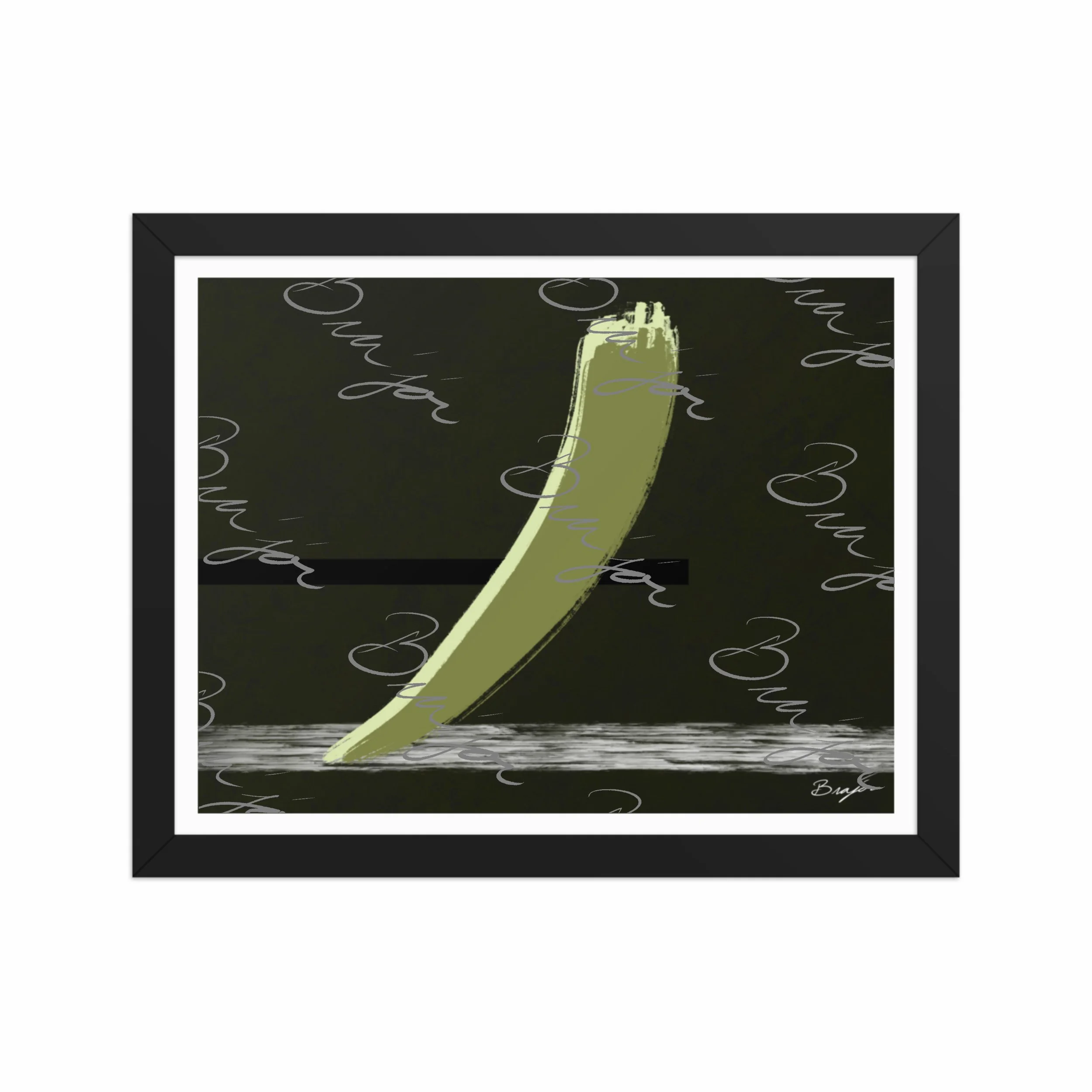 11x14 Black Framed abstract artwork titled Drift designed by the digital abstract artist Bra'jor. Artwork includes the colors Green in multiple shades, Black,  White, and Gray