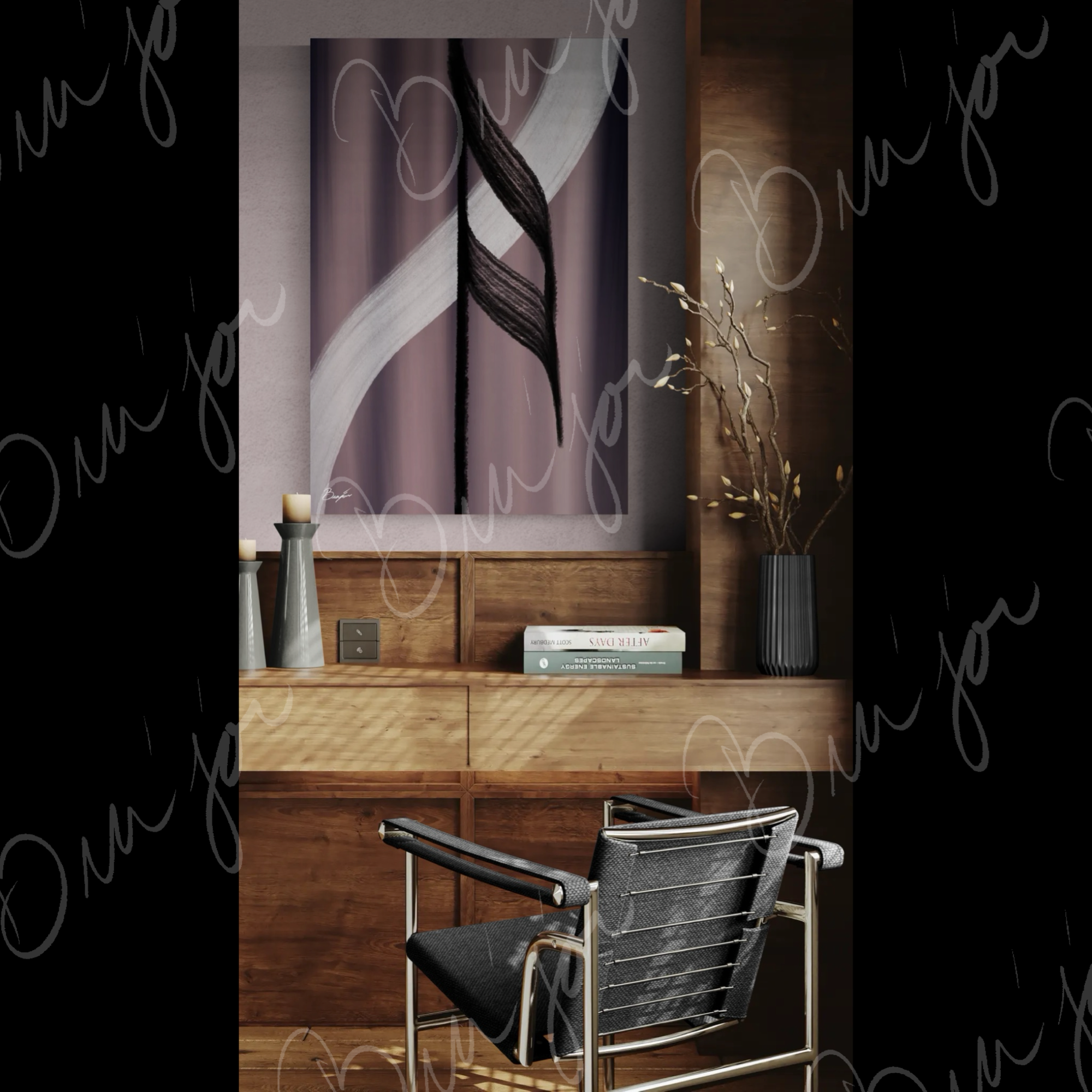 Canvas Abstract artwork titled A Beat designed by the digital abstract artist Bra'jor. Artwork includes the colors Black, White, Gray, violet, and Mauve