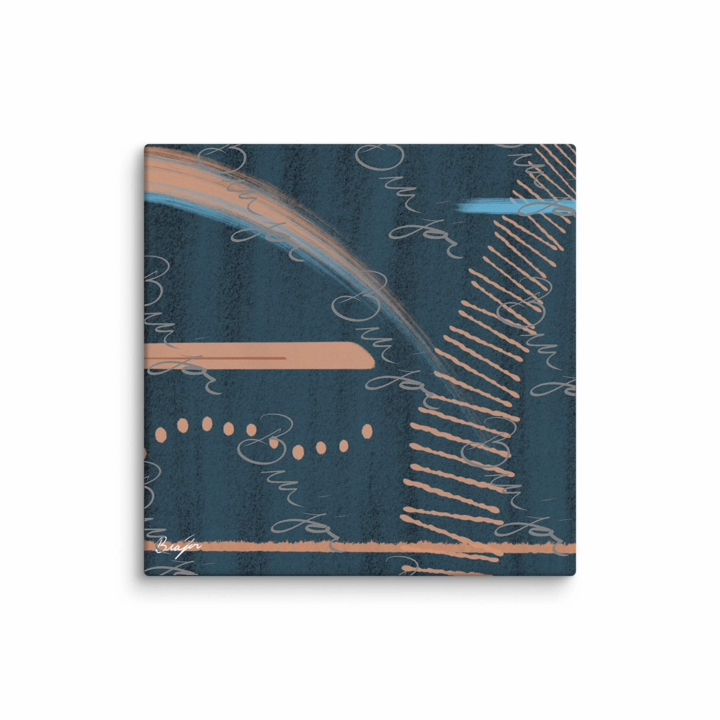 32x32 XL Canvas abstract artwork titled Effort designed by the digital abstract artist Bra'jor. Artwork includes the colors Black, Blue, Brown, and Tan