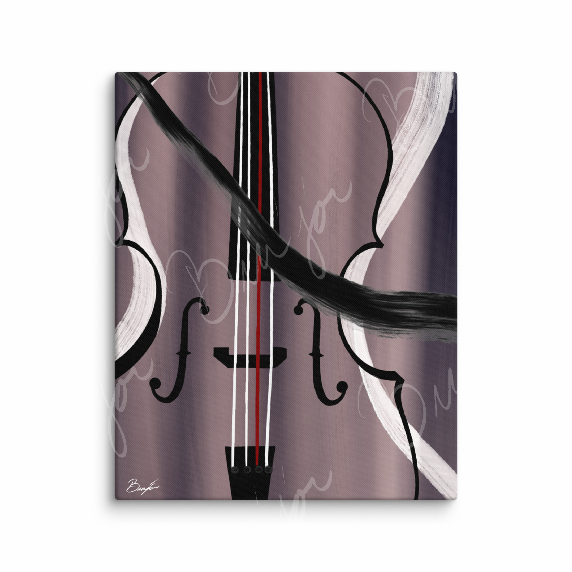 16x20 Canvas Abstract artwork titled First Love designed by the digital abstract artist Bra'jor. Artwork includes the colors Black, White, Gray, violet, Mauve, and Red
