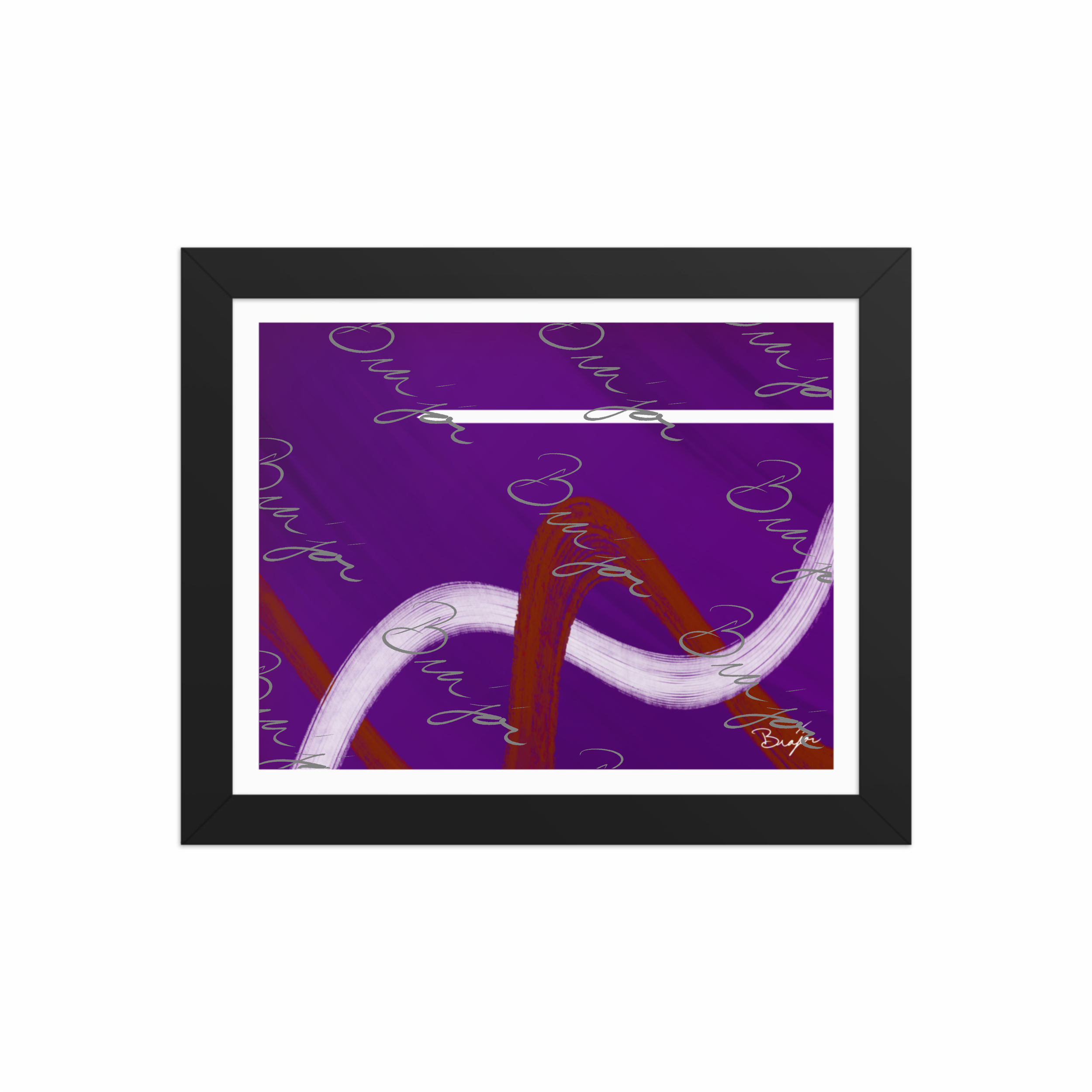 8x1c Black Framed abstract artwork titled Quiet designed by the digital abstract artist Bra'jor. Artwork includes the colors Purple, Red, and White