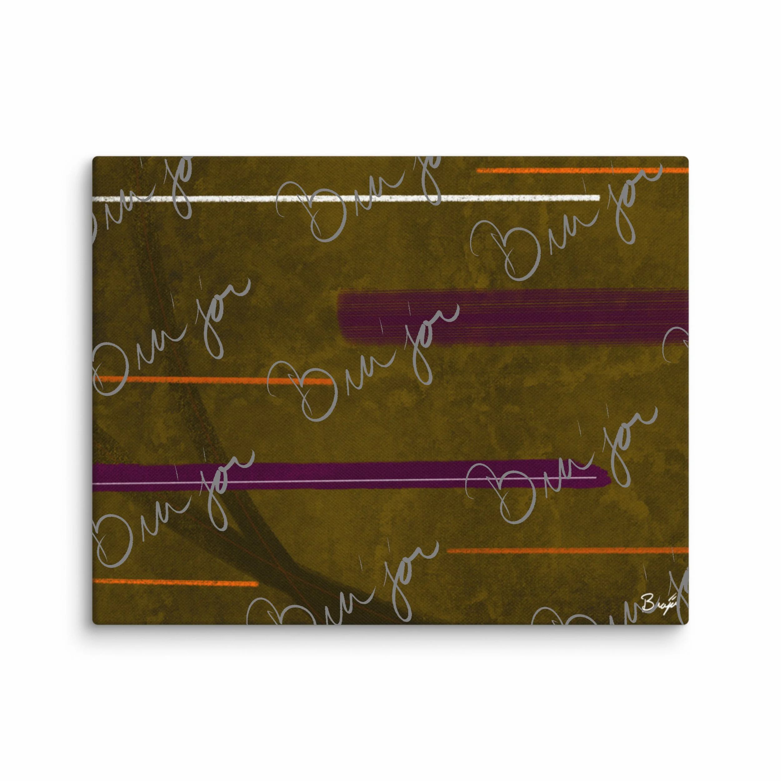 11x14 Canvas abstract artwork titled Across designed by the digital abstract artist Bra'jor. Artwork includes the colors Brown, Orange, Purple, Pink, and White