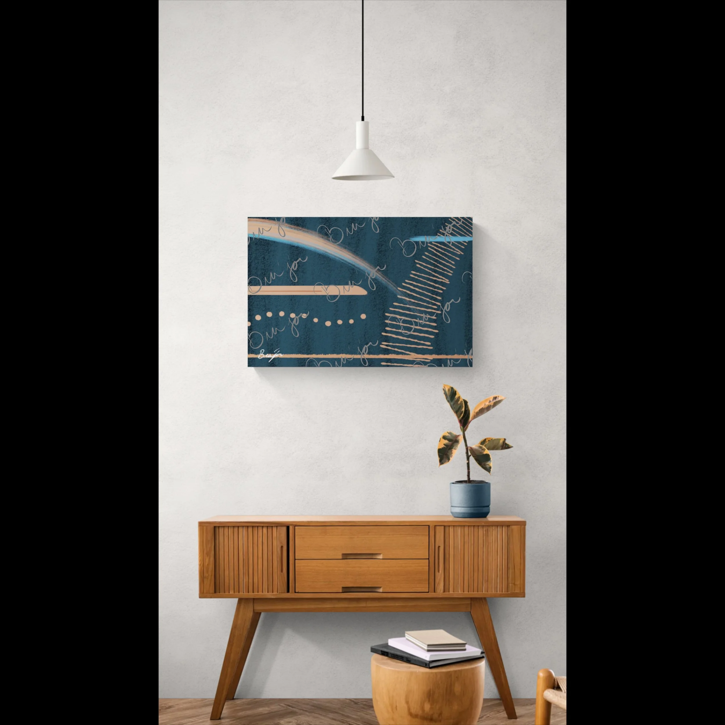 Canvas abstract artwork titled Effort designed by the digital abstract artist Bra'jor. Artwork includes the colors Black, Blue, Brown, and Tan