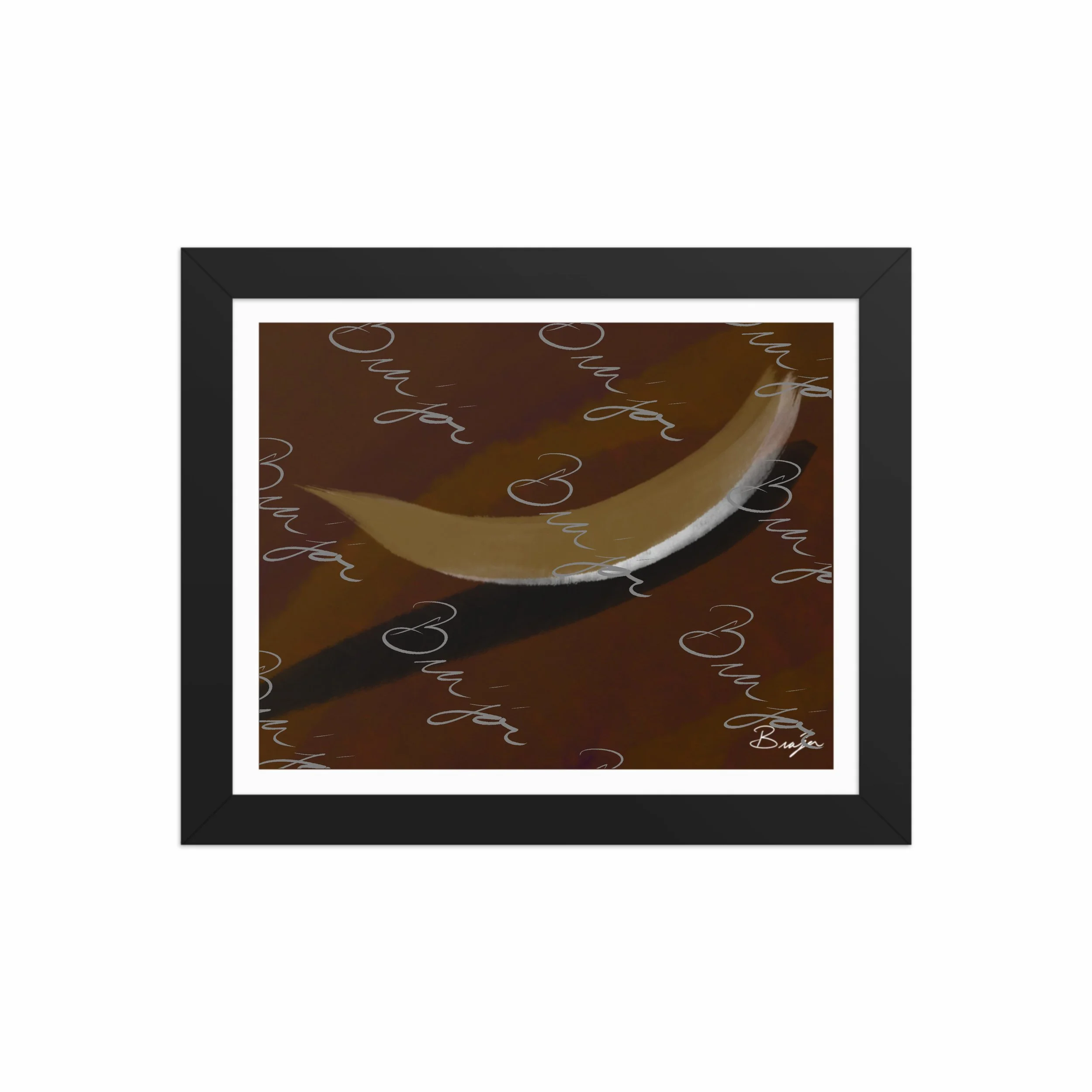 8x10 Black Framed abstract artwork titled Always There designed by the digital abstract artist Bra'jor. Artwork includes the colors Brown, Tan, White, and Black with a Purple undertone