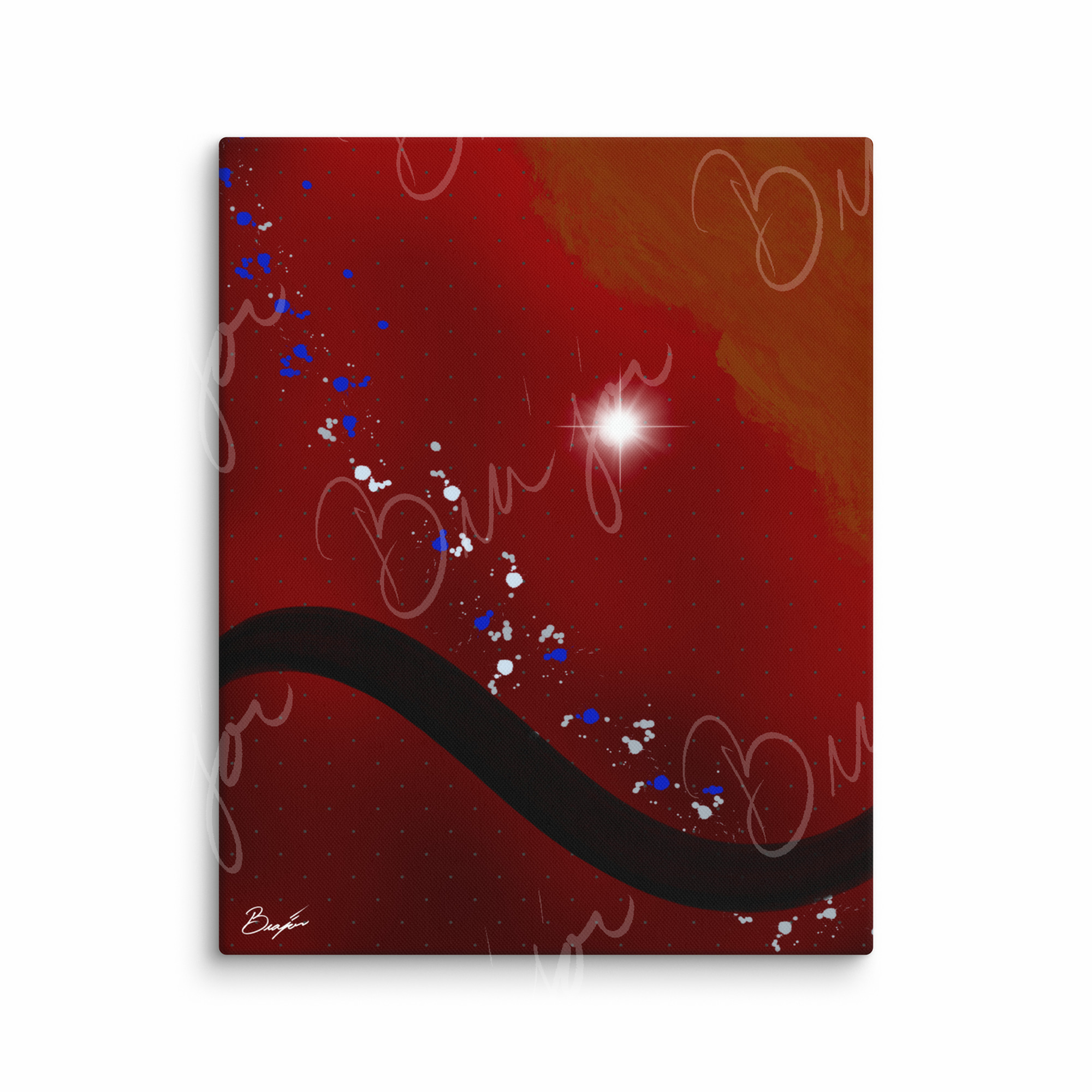 16x20 Canvas Abstract artwork titled Take Your Place designed by the digital abstract artist Bra'jor. Artwork includes the colors Red, Yellow, Orange, Black, Gray, and White