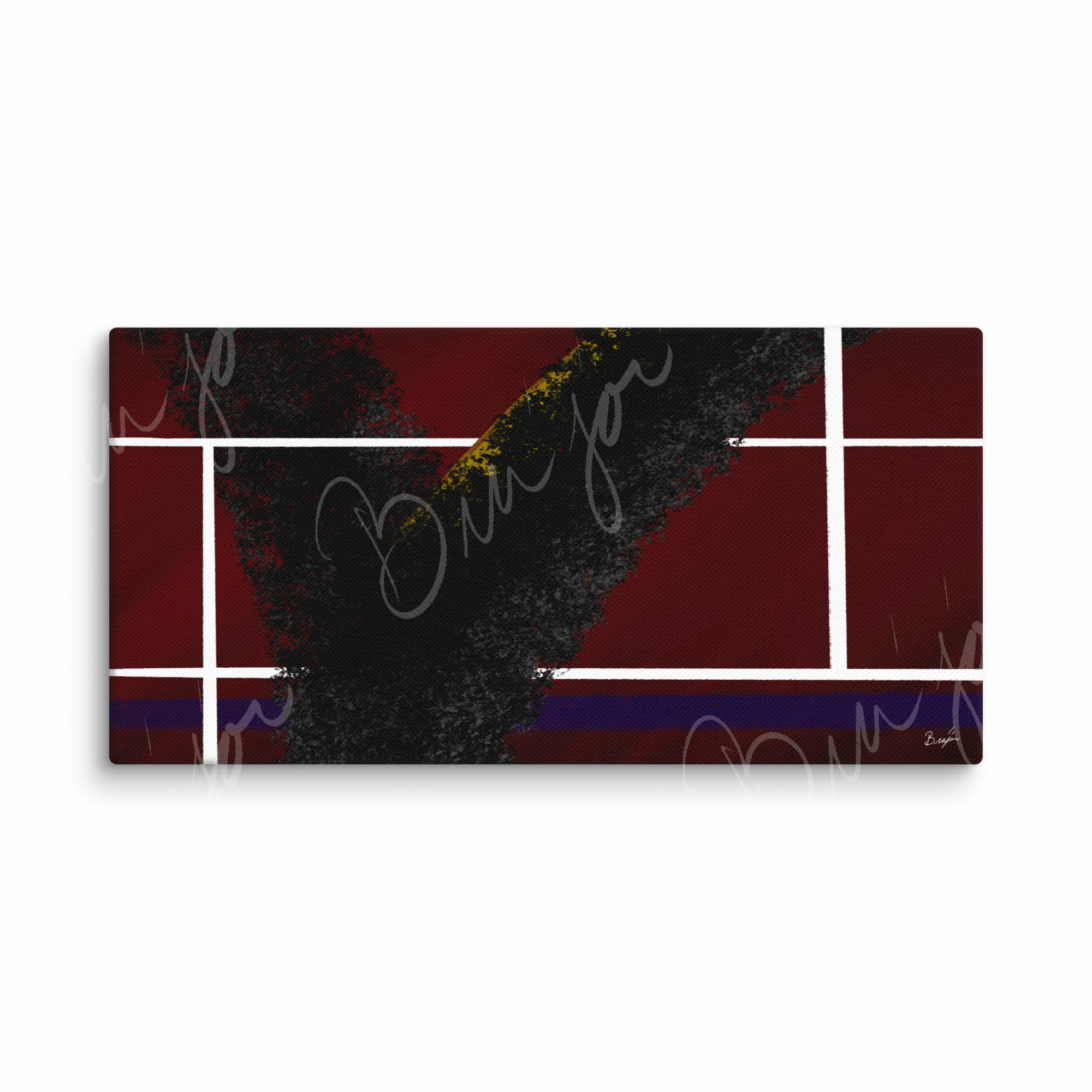 10x20 Canvas Abstract artwork titled Step Out designed by the digital abstract artist Bra'jor. Artwork includes the colors Red, White, Black, Yellow, and Blue