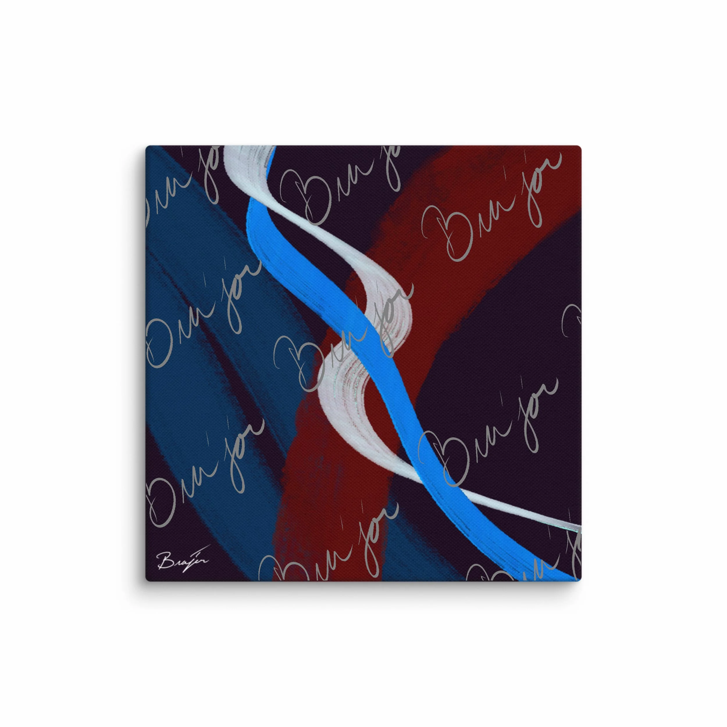 12x12 Canvas abstract artwork titled Roads Ahead designed by the digital abstract artist Bra'jor. Artwork includes the colors Blue, Red, White, and Purple