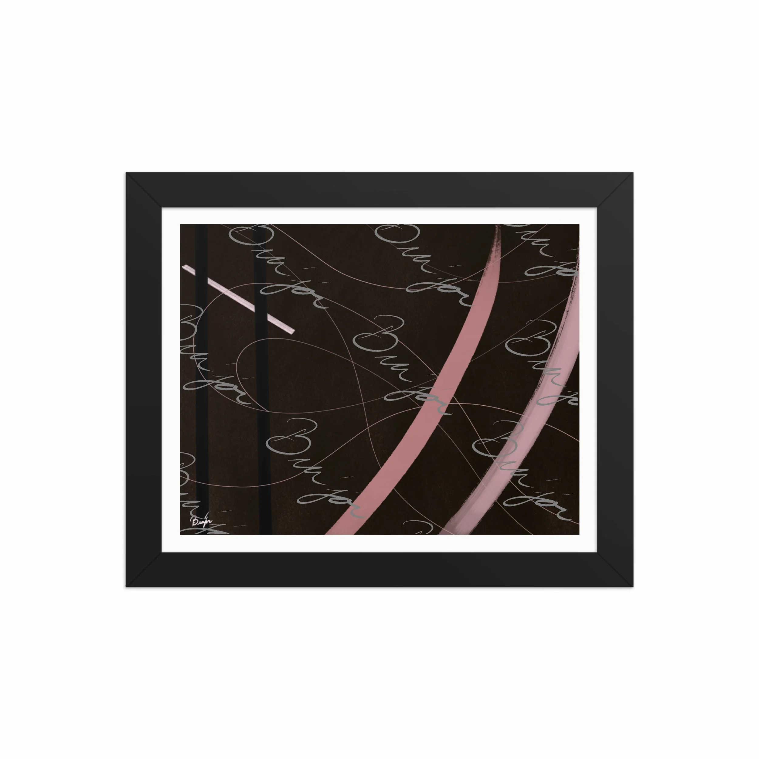 8x10 Black Framed abstract artwork titled Beholder designed by the digital abstract artist Bra'jor. Artwork includes the colors Brown, Pink, Black, and White
