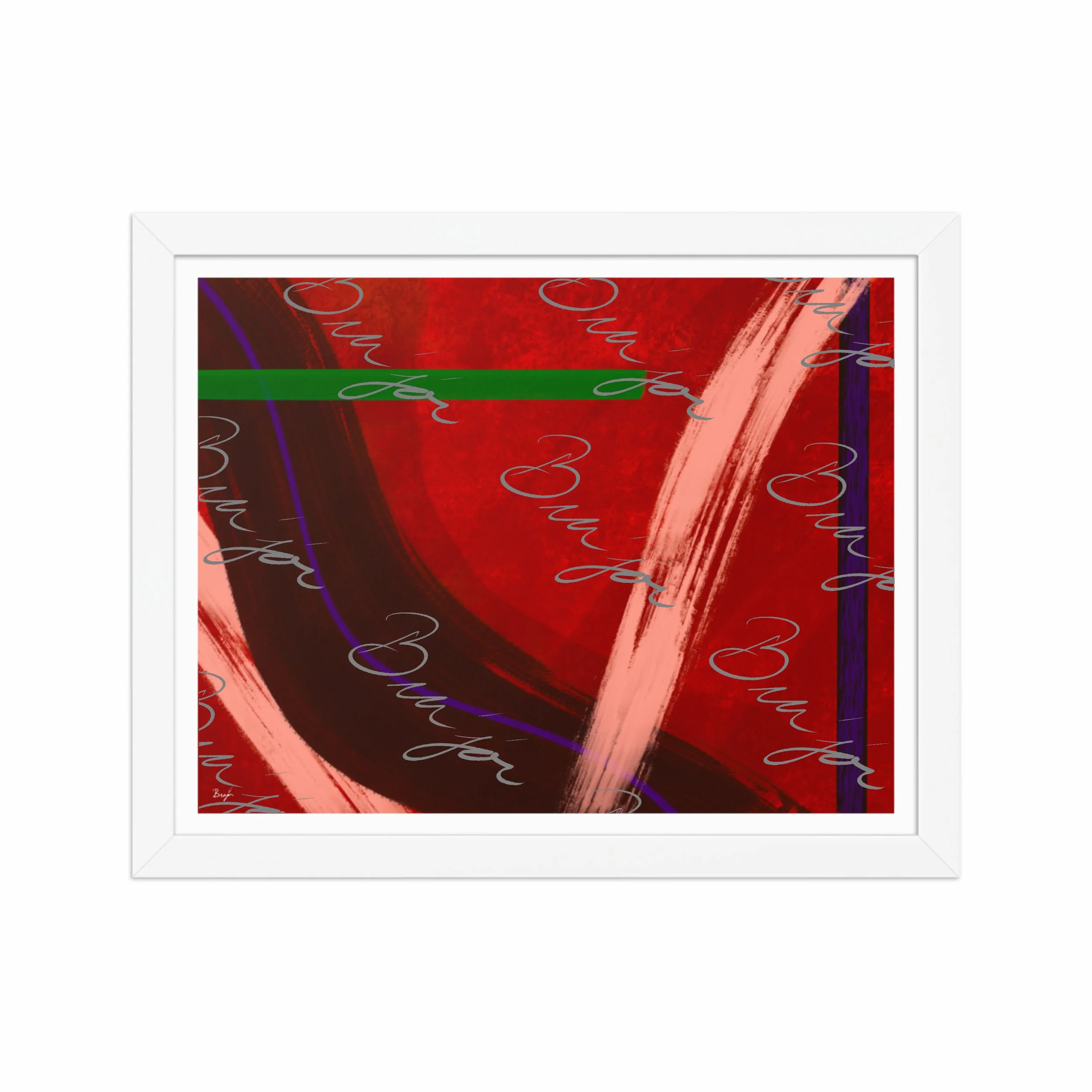 11x14 White Framed abstract artwork titled Feelings designed by the digital abstract artist Bra'jor. Artwork includes the colors Red, Orange, Purple, and Green