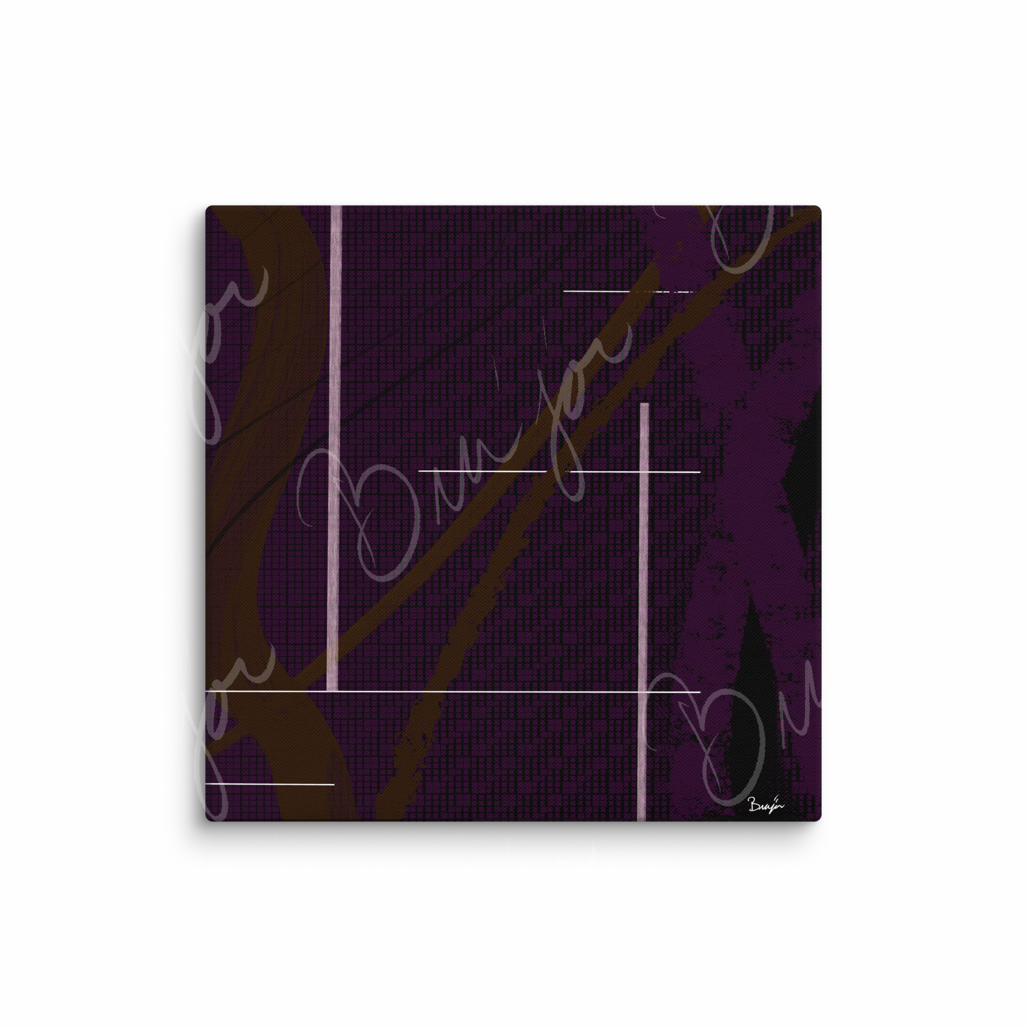 37x37 XL Canvas Abstract artwork titled Out of the Box designed by the digital abstract artist Bra'jor. Artwork includes the colors Purple, Brown, Black, and White