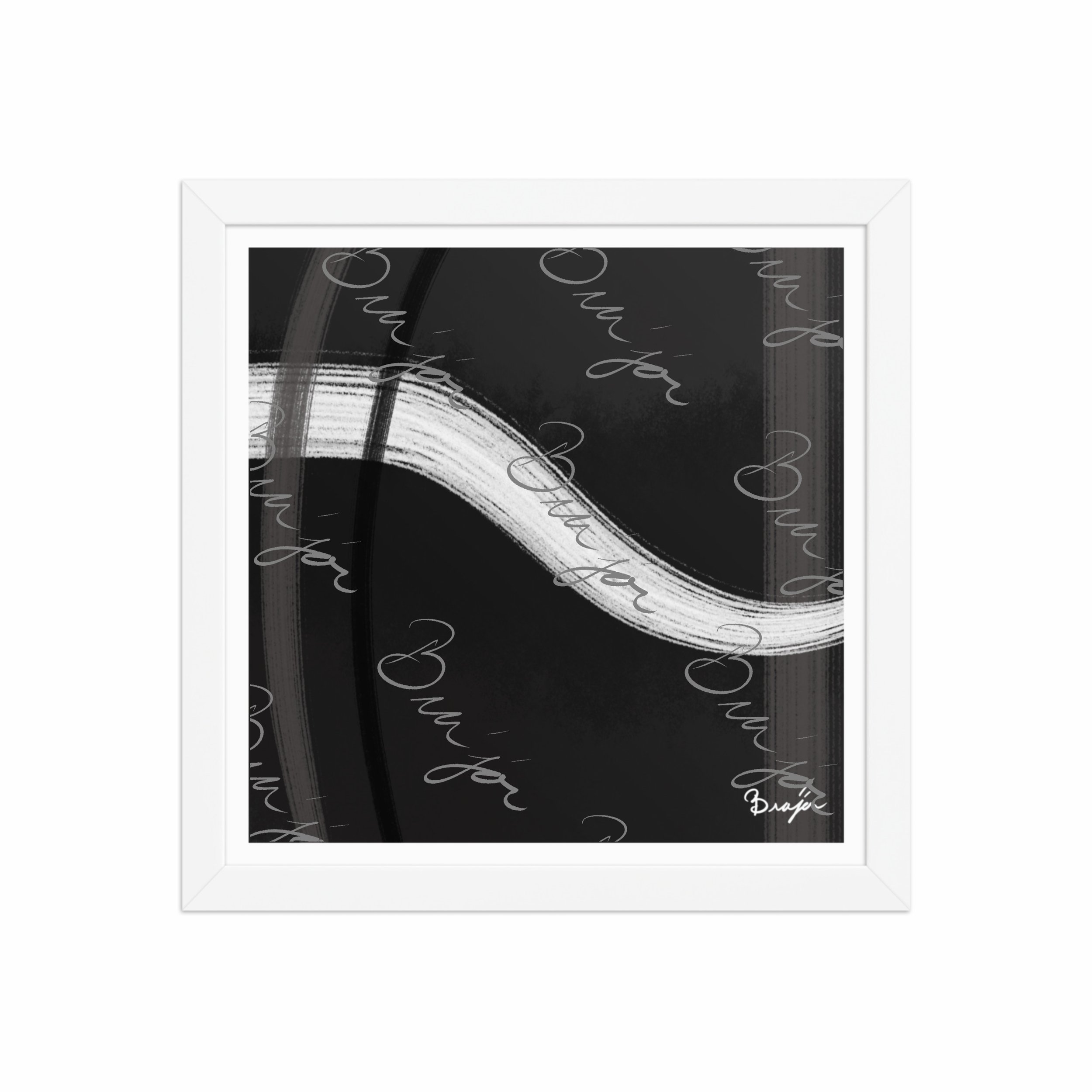 12x12 White Framed abstract artwork titled See It Through designed by the digital abstract artist Bra'jor. Artwork includes the colors Black, White, and Gray