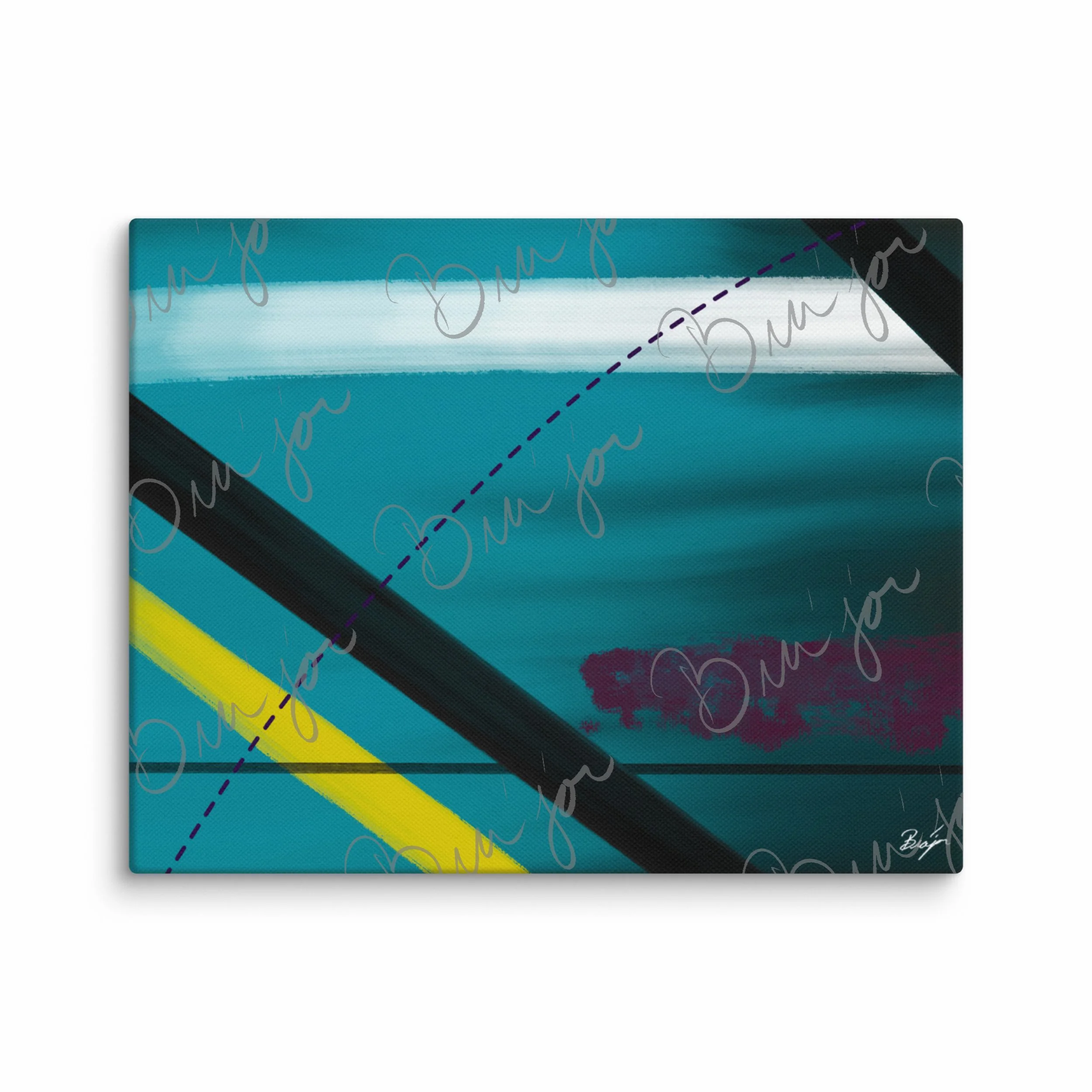 11x14 Canvas Abstract artwork titled First designed by the digital abstract artist Bra'jor. Artwork includes the colors Blue, Yellow, Black, Purple, and White