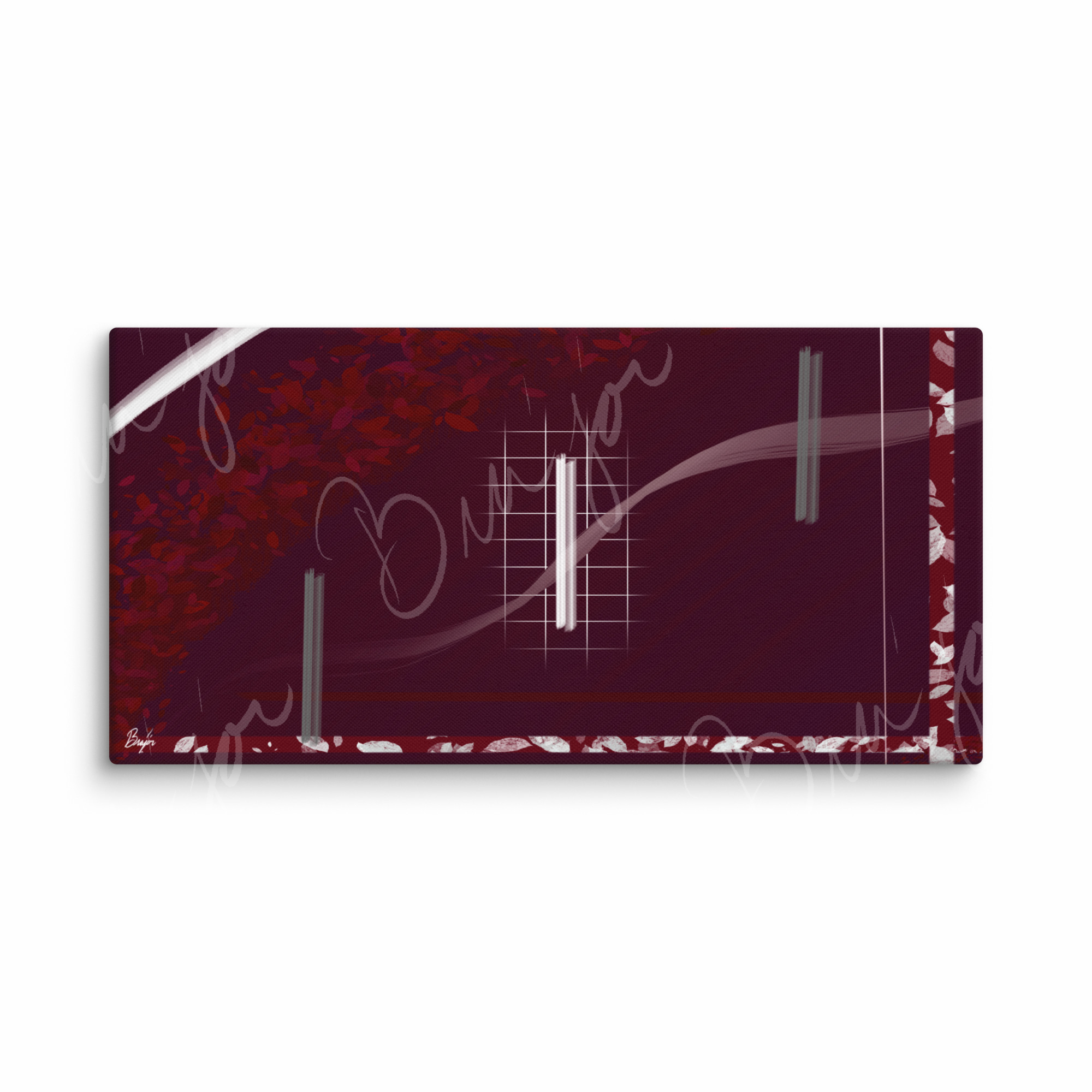 30x60 XL Canvas Abstract artwork titled Shine designed by the digital abstract artist Bra'jor. Artwork includes the colors Red, Gray, Maroon, White, and Soft Pink