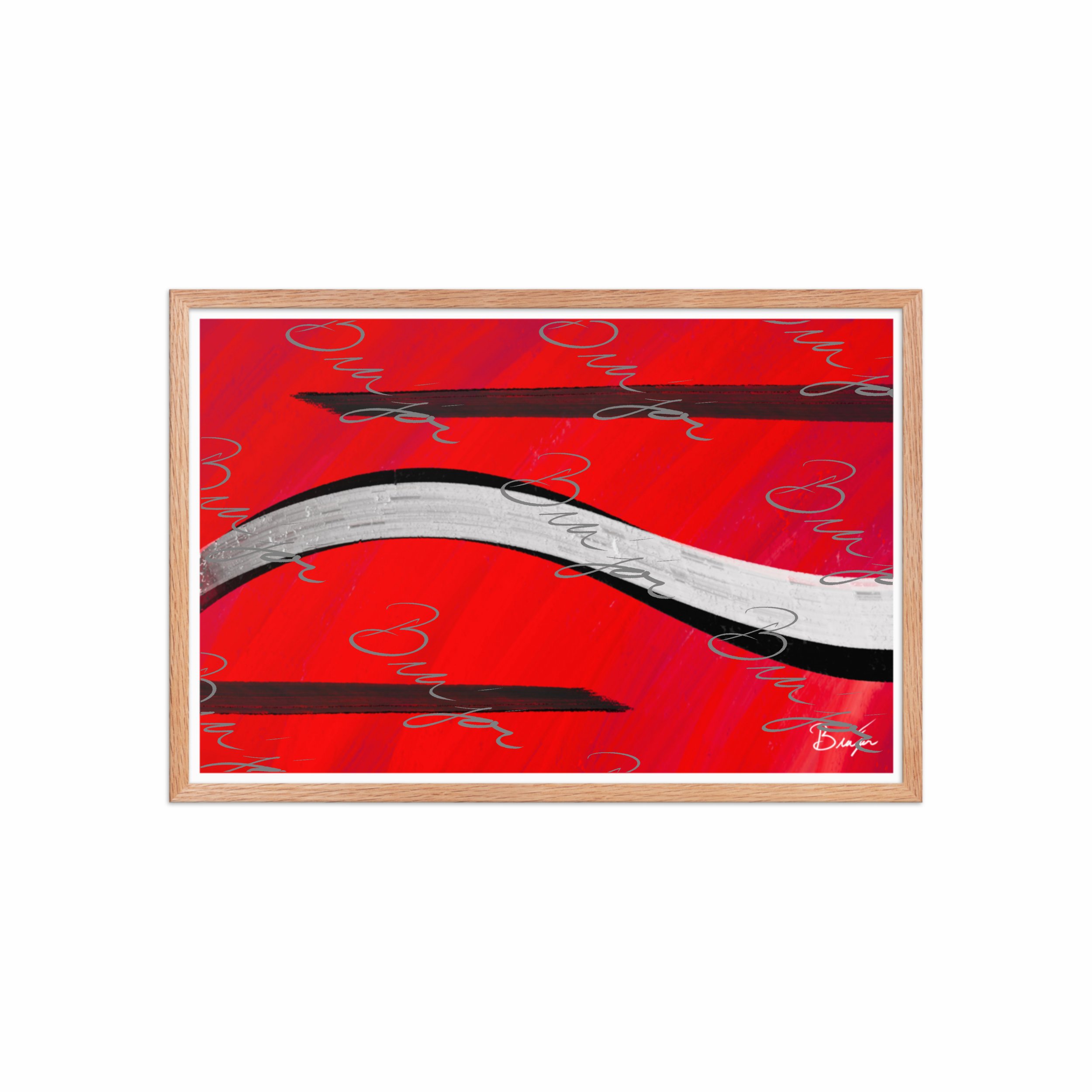 20x30 Red Oak Framed abstract artwork titled Smooth Groove designed by the digital abstract artist Bra'jor. Artwork includes the colors Red, Black, and White